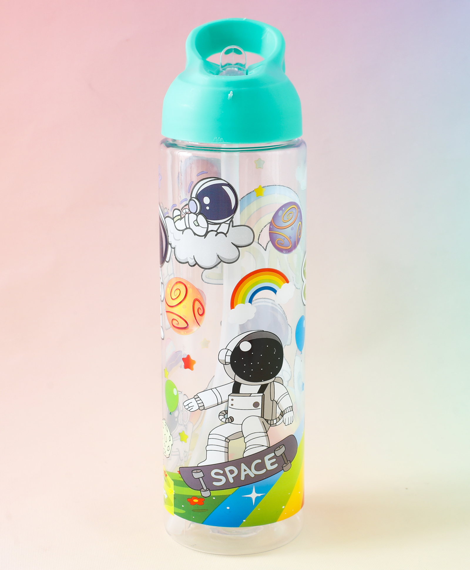 Theme Kids Straw Water Bottle 700 ml with Flip Spout - Green| Leak-Resistant| BPA Free & Freezer Safe| Sipper Bottle for School & Travel for Boys & Girls-image-46