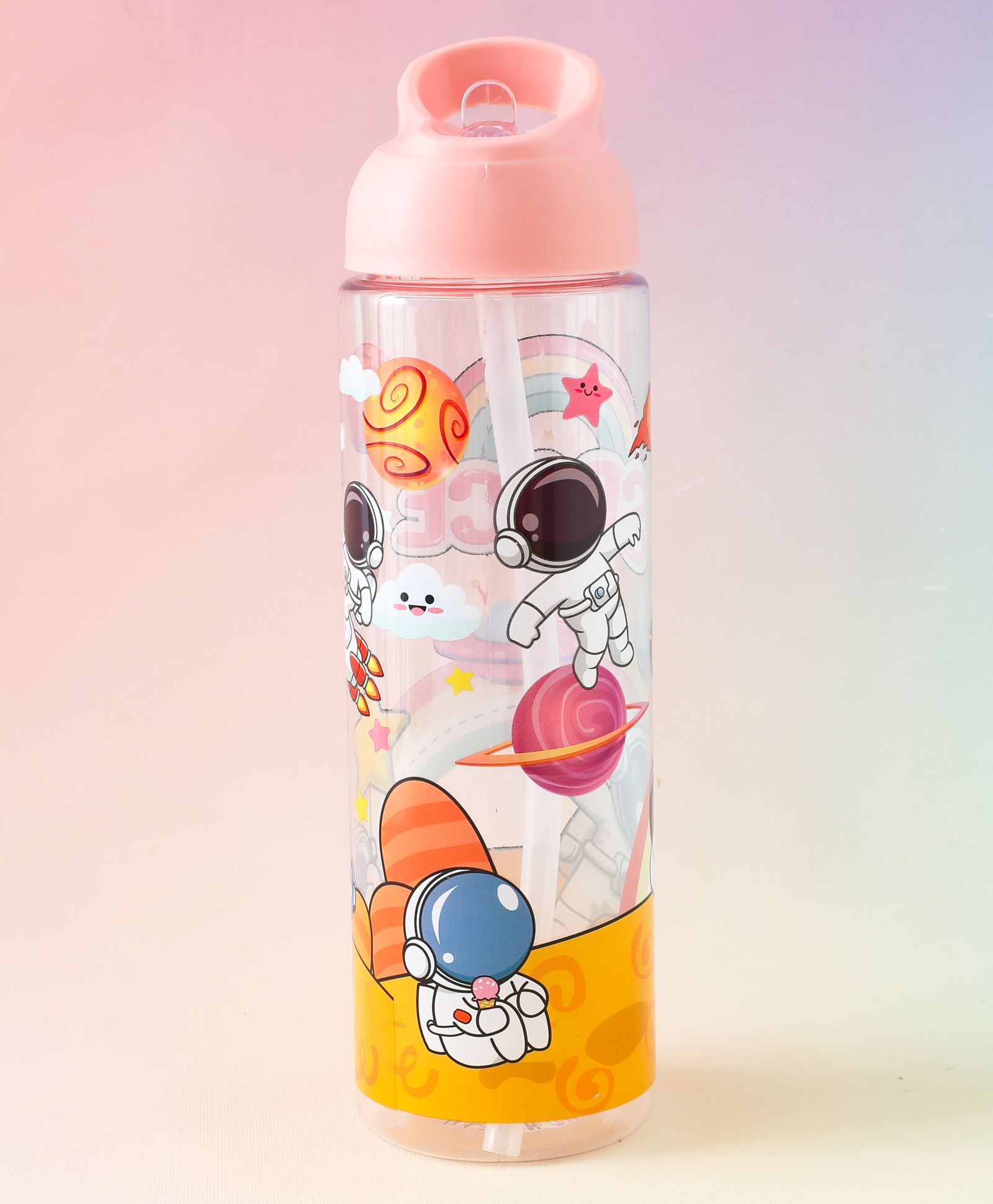 Space Theme Kids Straw Water Bottle 700 ml with Flip Spout - Pink| Leak-Resistant| BPA Free & Freezer Safe| Sipper Bottle for School & Travel for Boys & Girls-image-36
