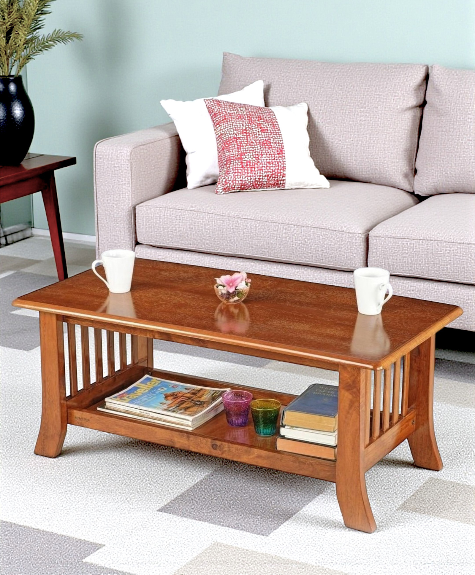 Ikiriya Blairs Sheesham Wood Accent Rectangle Coffee Table / Center Table / Sofa Table in Pine Finish (Lgo)-image-2