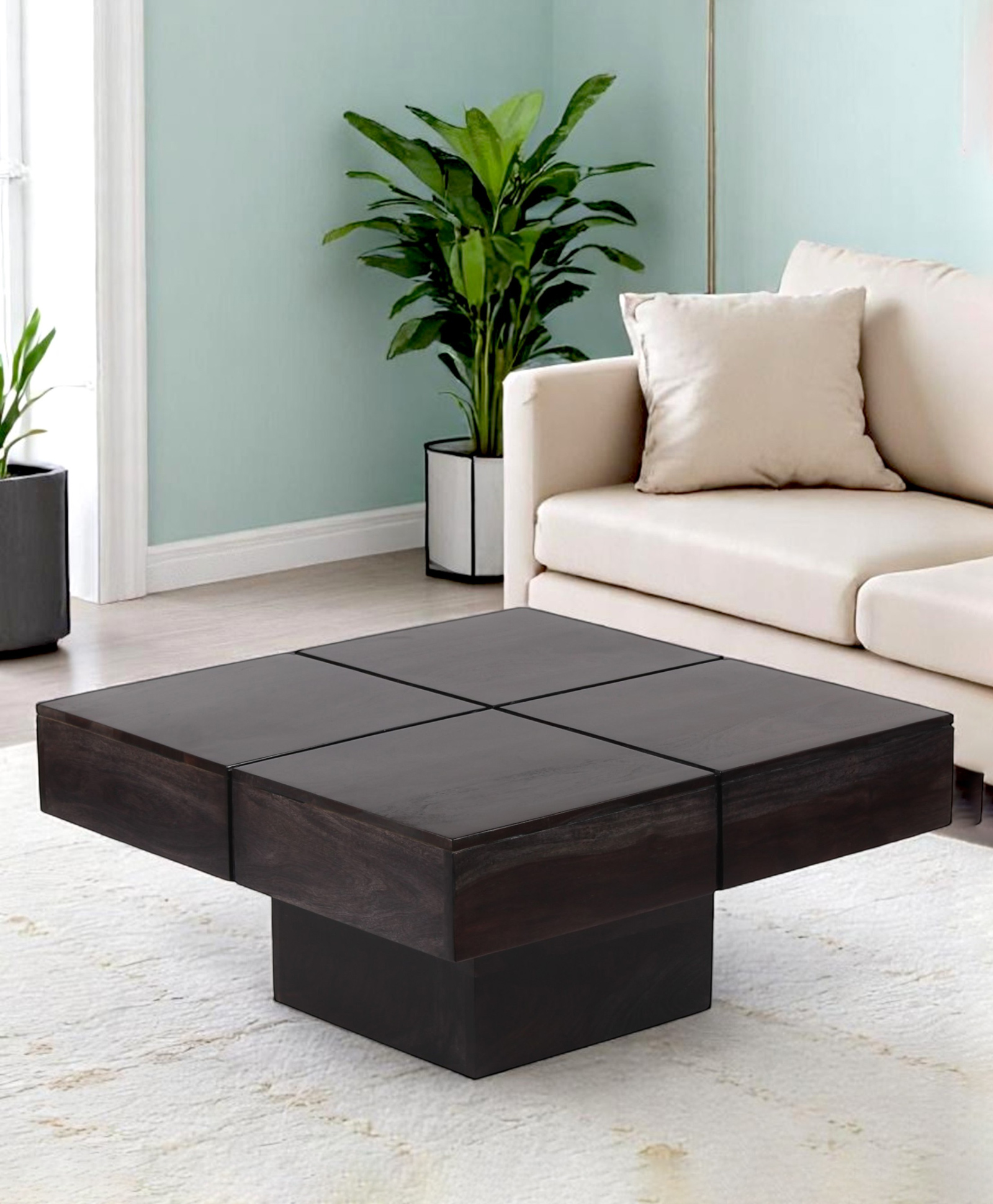 Ikiriya Montreal Sheesham Wood Contemporary Square Coffee Table / Center Table / Sofa Table in Dark Mahagony Finish-image-49