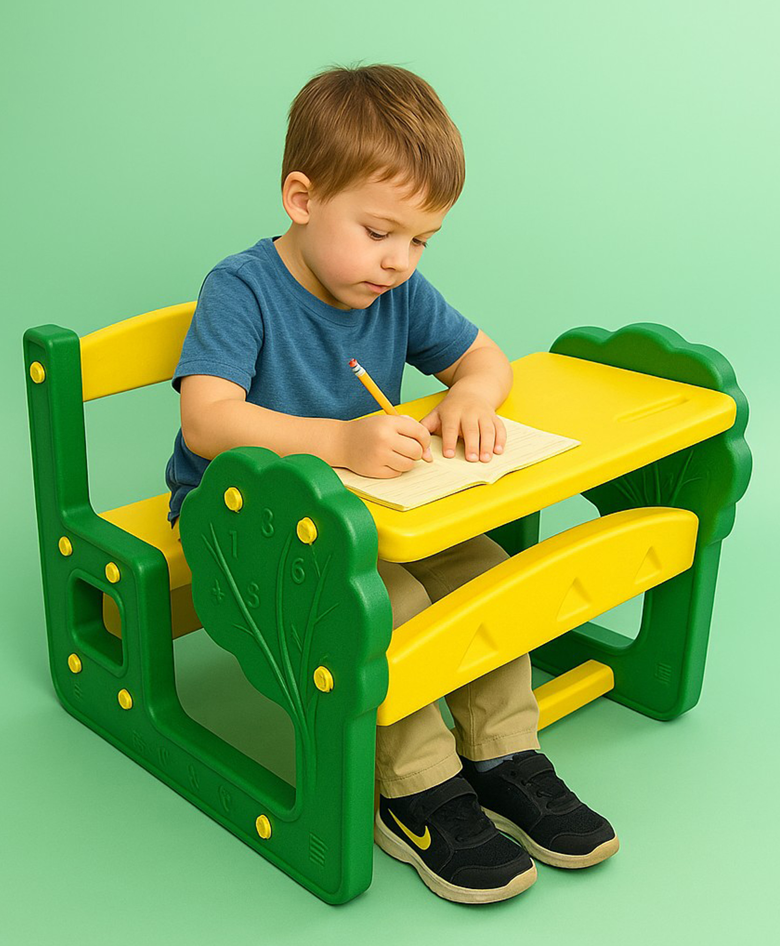 eHomeKart School Activity Study Desk For Kids-Playgro Tree Dual Seater Plastic Study Table And Chair-Dimensions-L76 X B76 X H60 (Cm)-Perfect Study Table And Bench For Home And Schools,Multicolor-picture-30