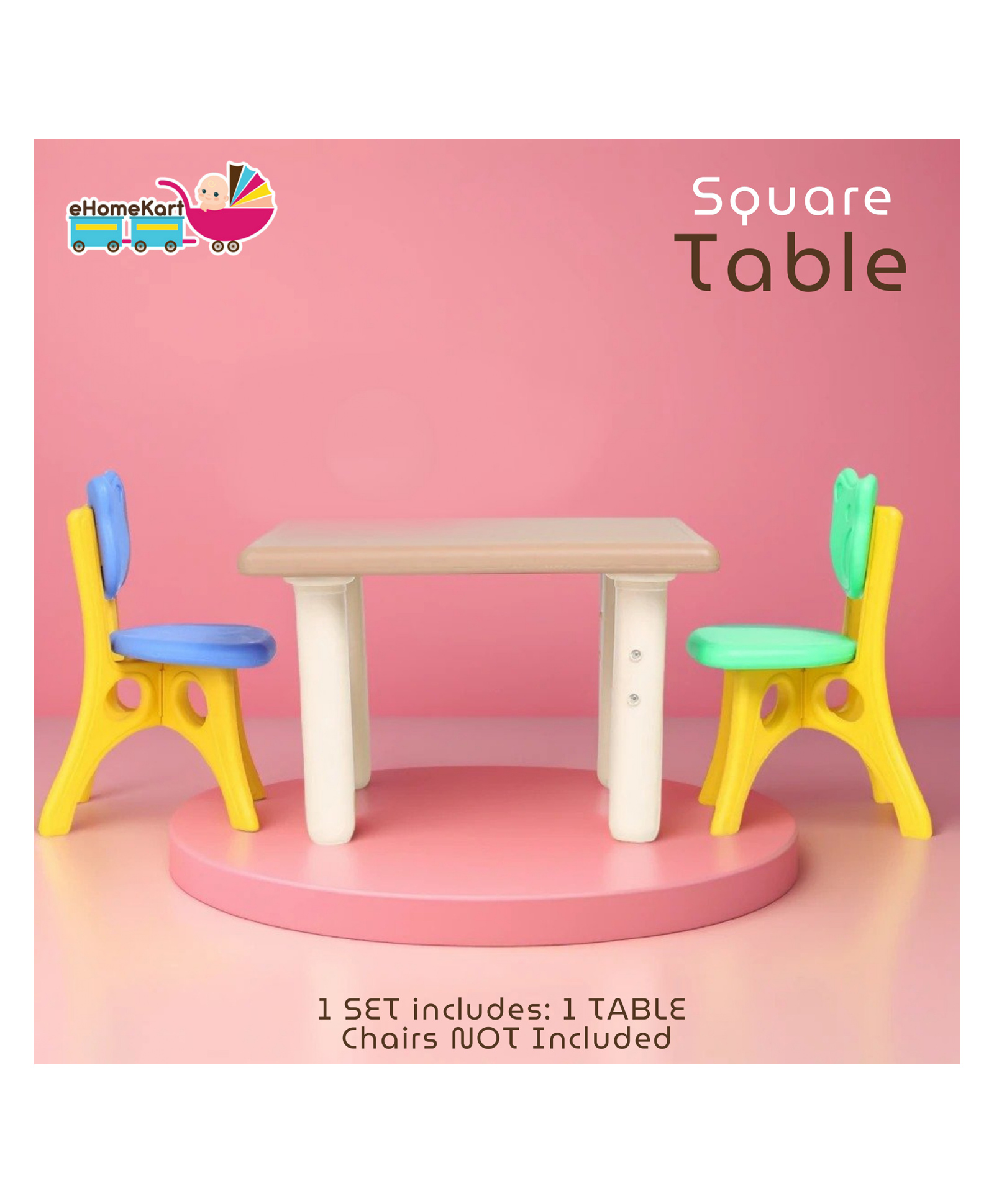 EHomeKart Square Shape for Kids -Plastic with 25 inch Length - Study Kids at Home or School - Perfect for Indoor and Outdoor - Play Schools and Homes Chairs Not Included (Beige)-picture-19