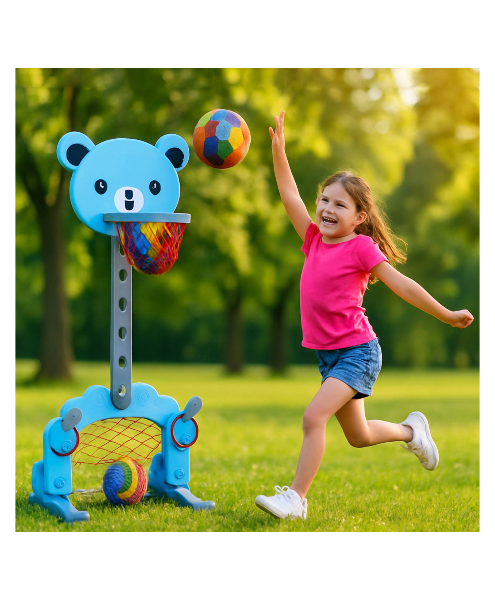 eHomeKart Basketball Toy Set - 3 in 1 Multi Activity Play Centre - Basketball, Football Gate & Ring Hoopla - Age 1-5 Years, 5 Height Adjustable Settings - Perfect Toys for Indoor & Outdoor (Teddy)-picture-34