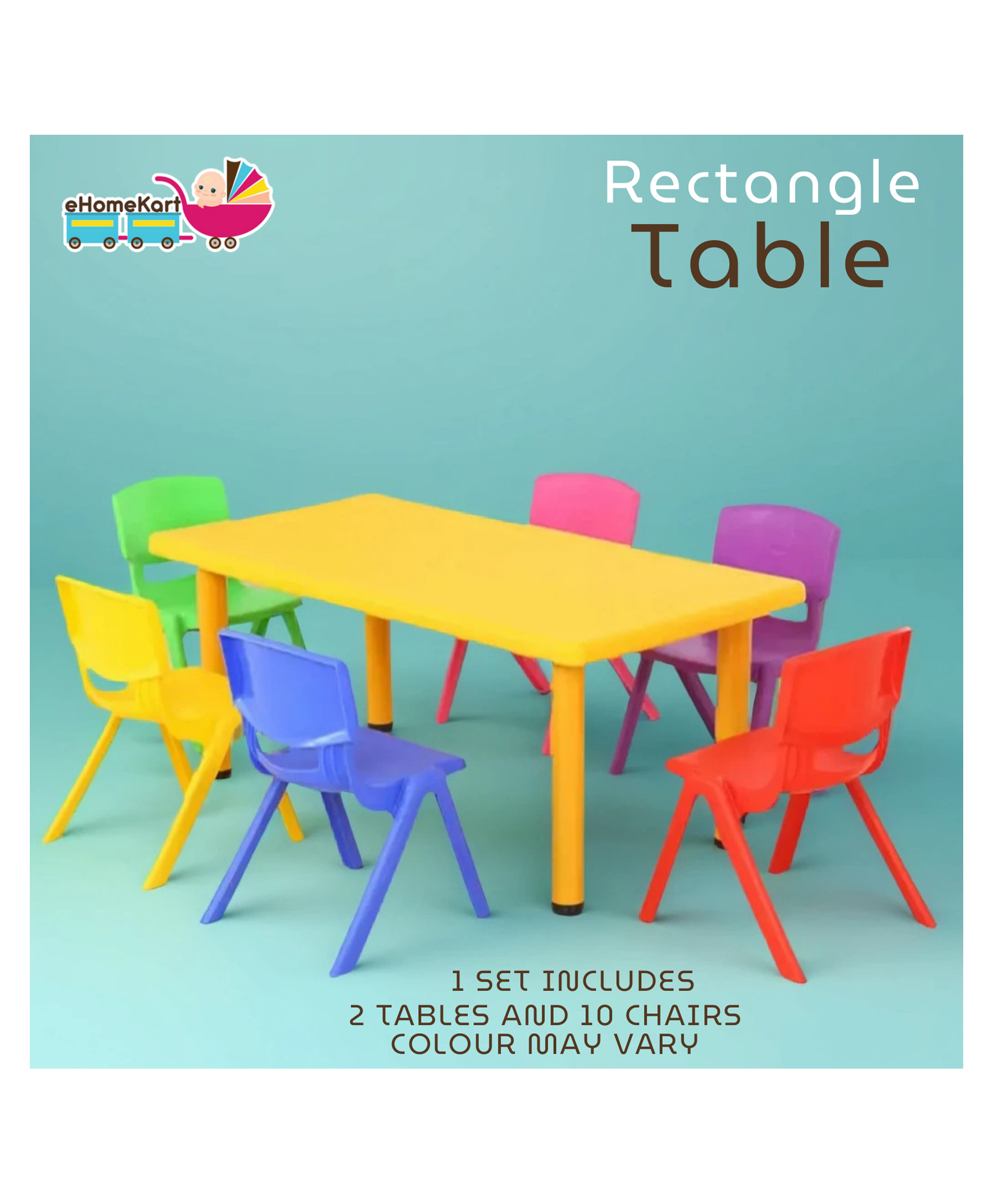 eHomeKart Rectangle Kids Table Set of 2 with 10 Chairs Two Plastic Study Table for Home or School (48" L x 24" B) Indoor & Outdoor Use Color May Vary 10 Chairs-picture-29