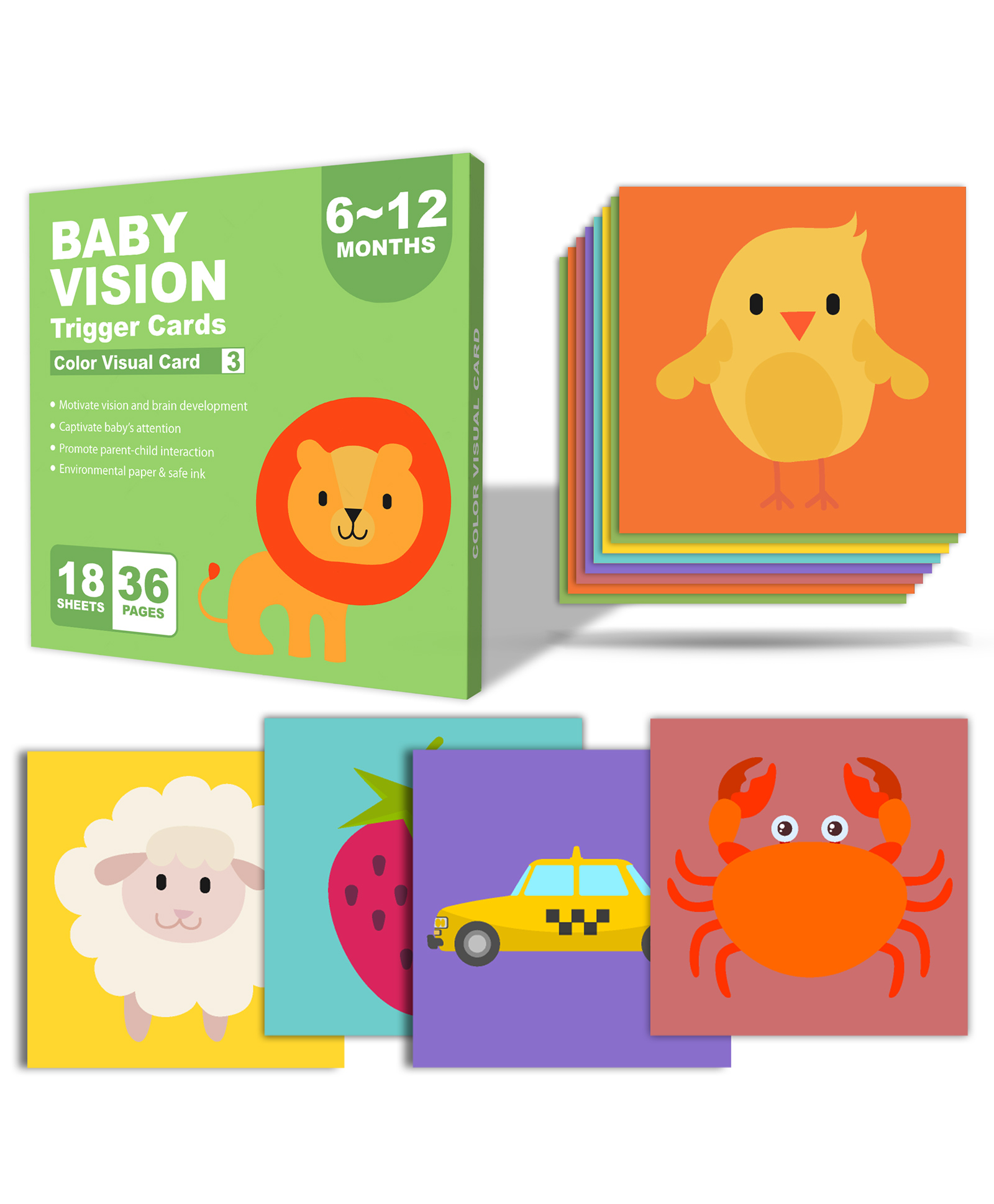 BitFeex Baby Vision Cards 612 Months 18 Sheets, 36 Pages Color Visual Stimulation Cards for Infants | Early Learning & Brain Development Flash Cards-picture-18
