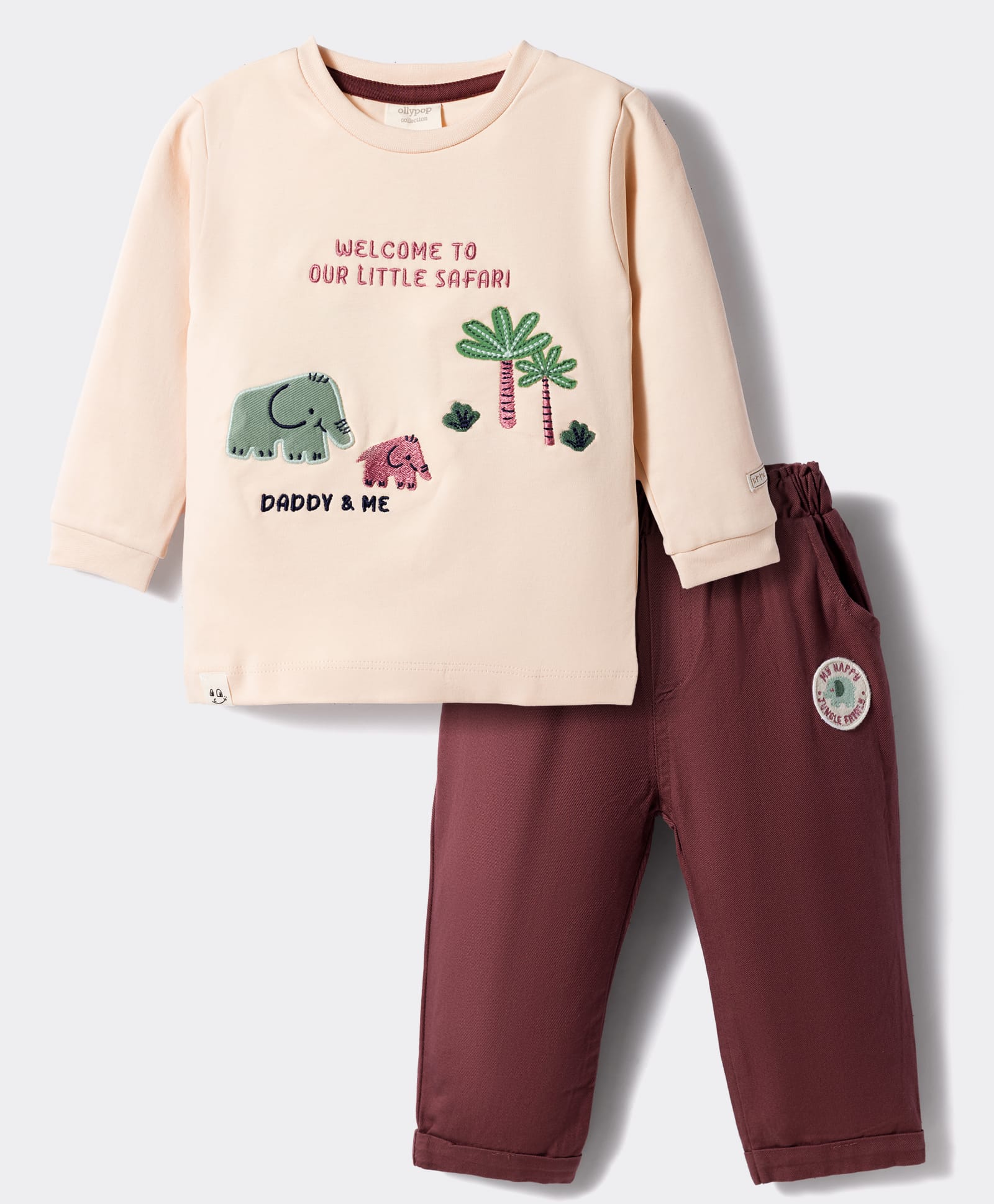 Ollypop Interlock Knit Full Sleeves T-Shirt & Lunge Pant Set Jungle Theme Embroidery - Light Pink-picture-32