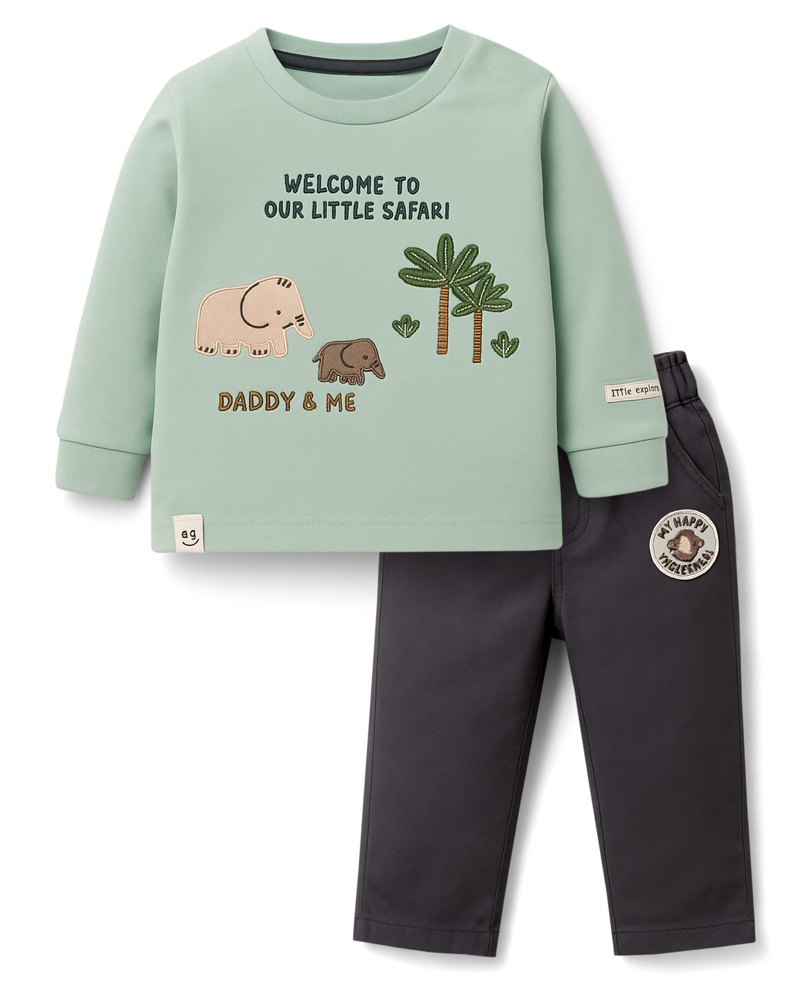 Ollypop Interlock Knit Full Sleeves T-Shirt & Lunge Pant Set Jungle Theme Embroidery - Light Green-image-29