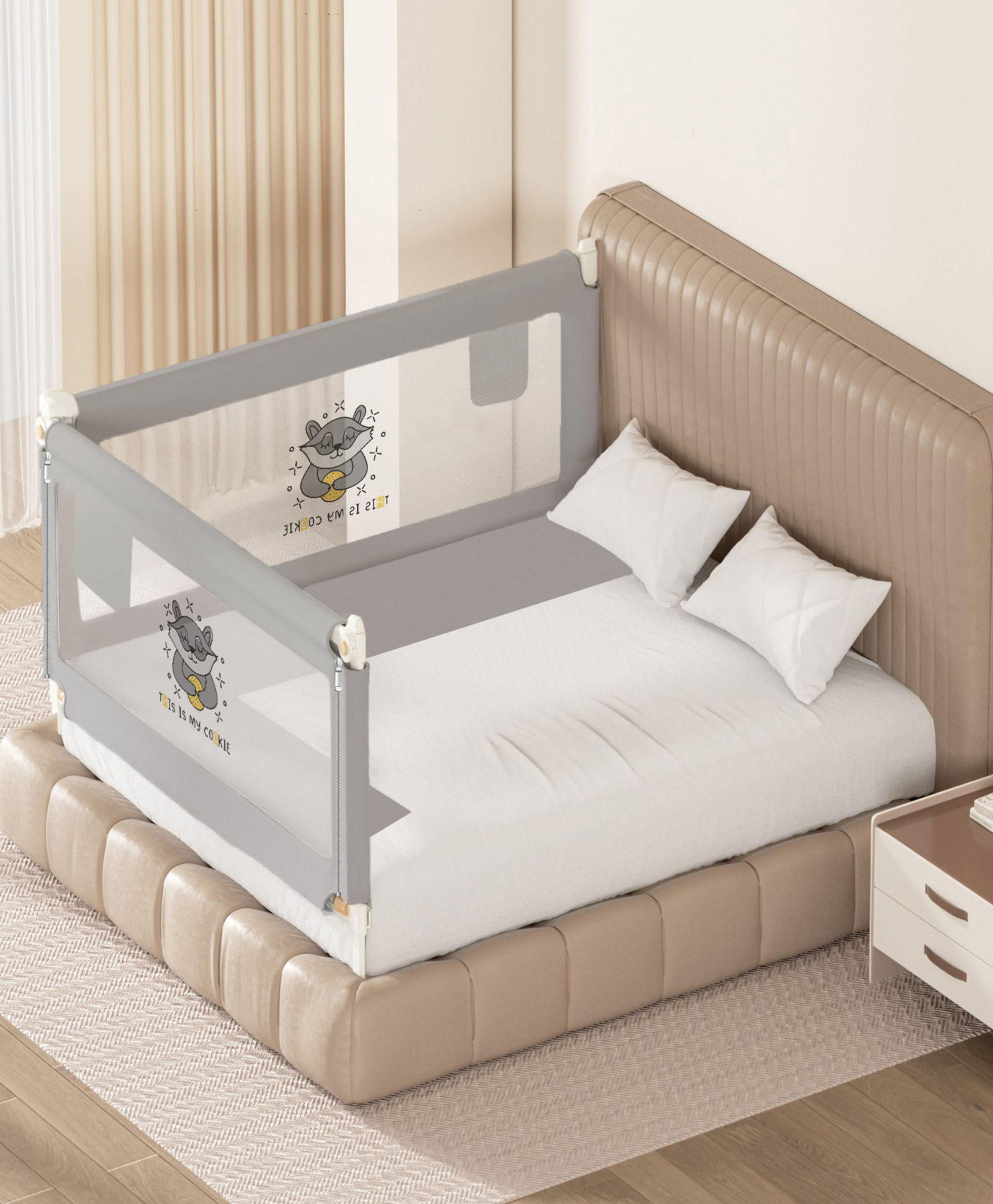 Kids Station Baby Bed Rail Guard for Kids Safety - Portable and Adjustable Height - Foldable 2 Side Bed Protector for Newborn - Baby Safety Product - (2 Side, Grey) Premium-picture-19