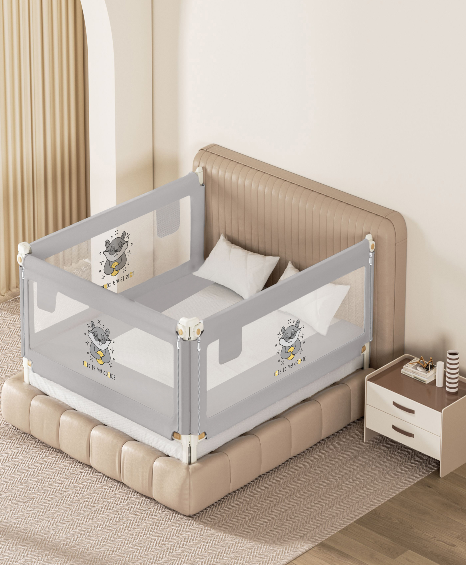 Kids Station Baby Bed Rail Guard for Kids Safety - Portable and Adjustable Height - Foldable 3 Side Bed Protector for Newborn - Baby Safety - 6ft 3in or 190cm x 5ft or 152cm (3 Side, Grey) Premium-picture-11
