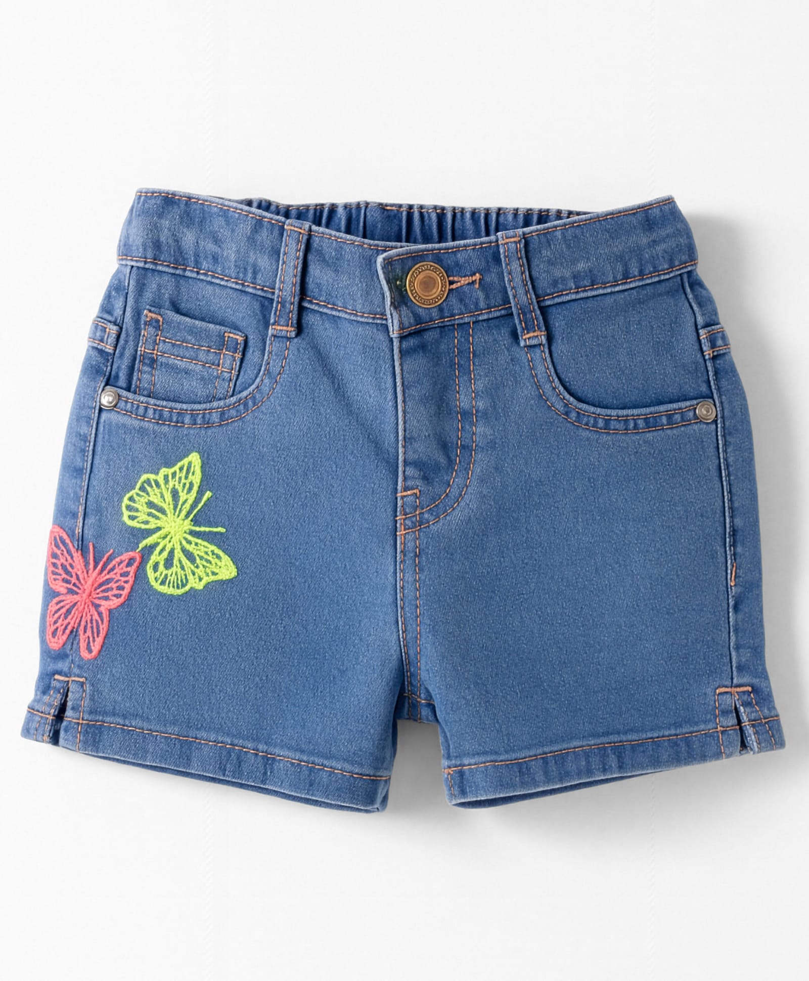 Babyhug Denim Mid Thigh Short With Butterfly Embriodery - Blue-picture-27