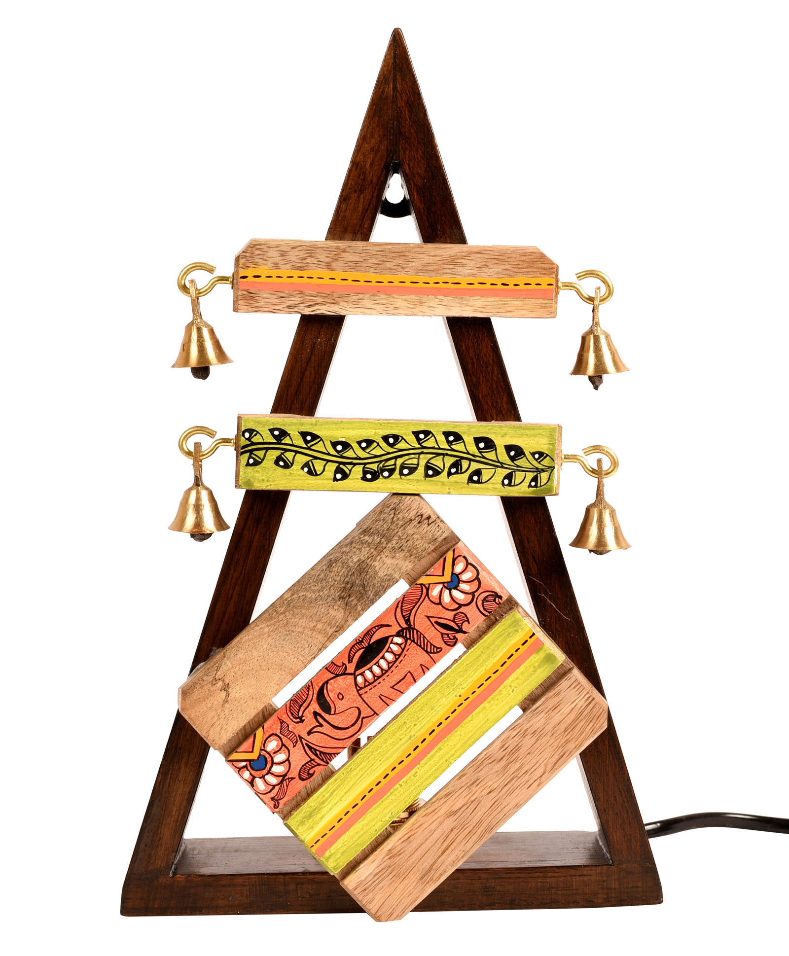 AAKRITI ART CREATIONS Wall Lamp Handcrafted in Wood Tribal Art Triangular