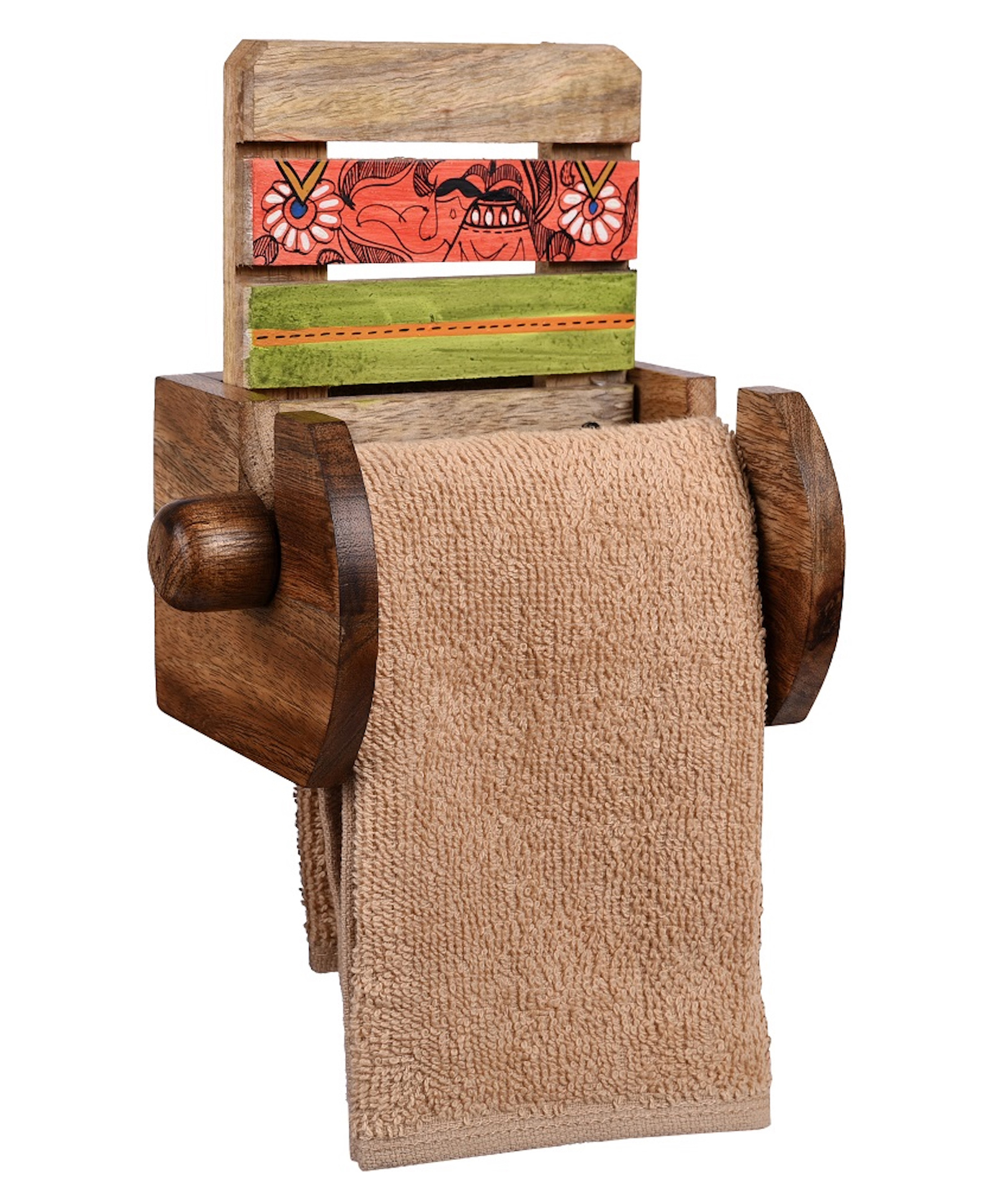 AAKRITI ART CREATIONS Towel Holder Handcrafted Wooden Tribal Art-picture-14