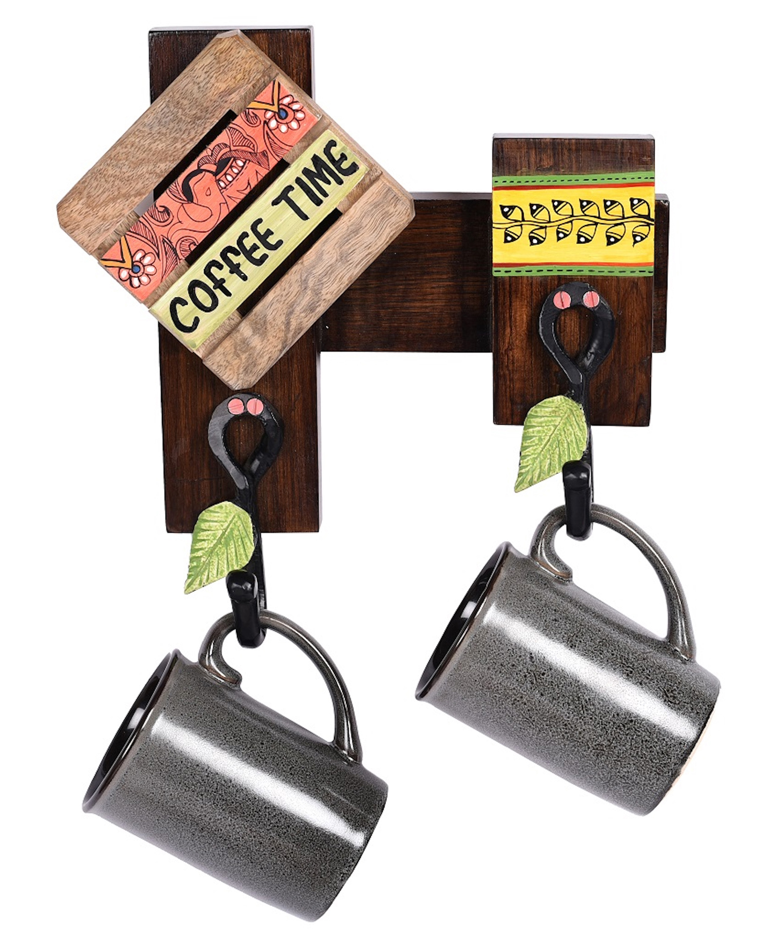 AAKRITI ART CREATIONS Cup Holder Handcrafted Wall Mounted & 2 Mugs (Set of 3)-image-29