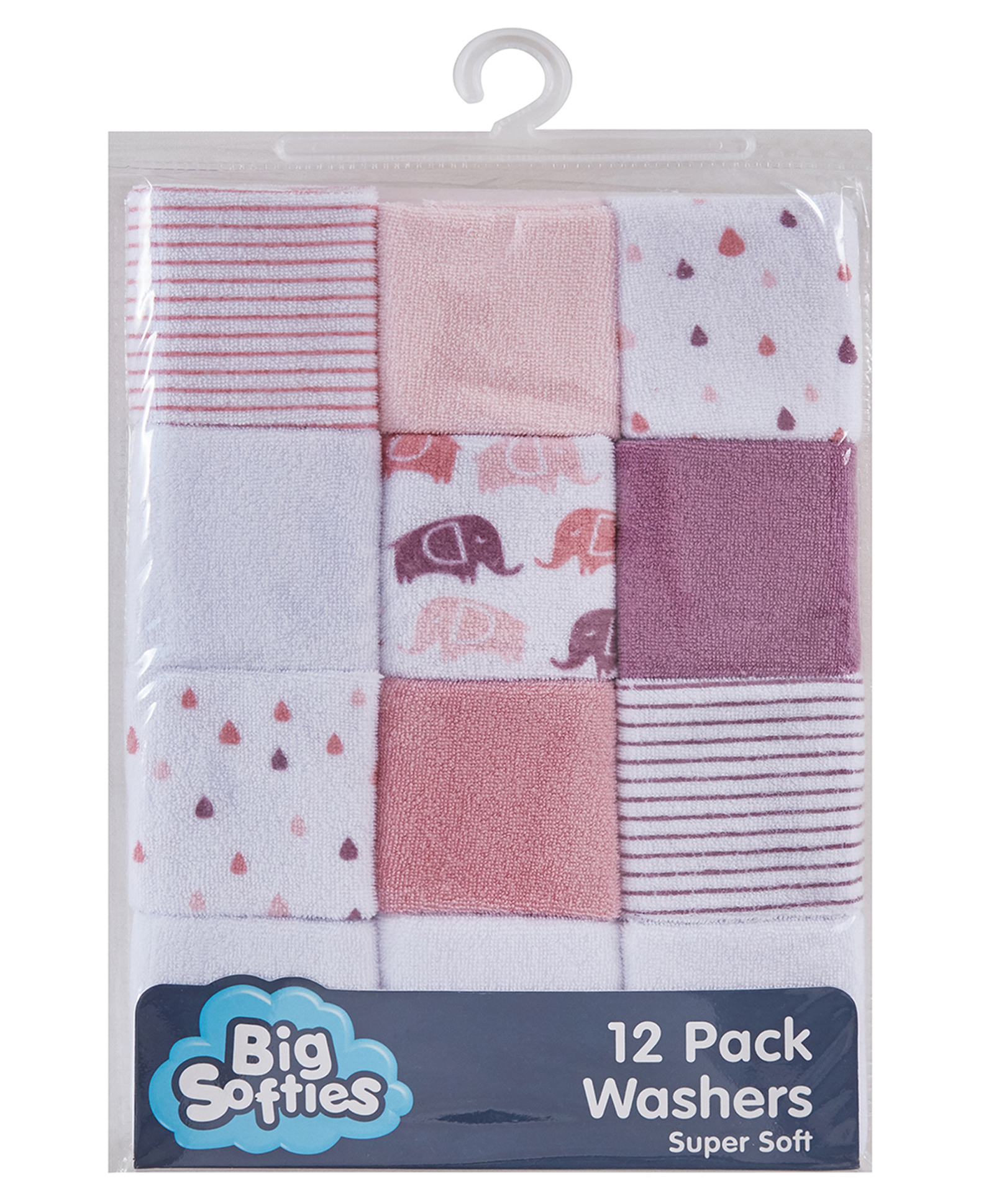 Big Softies Baby Terry Washers|Baby Napkins|Towelling|Cotton Blend|Super Absorbent & Soft|Baby's Hygiene|Soft Pastel Colours & Prints for Girls|Pack of 12