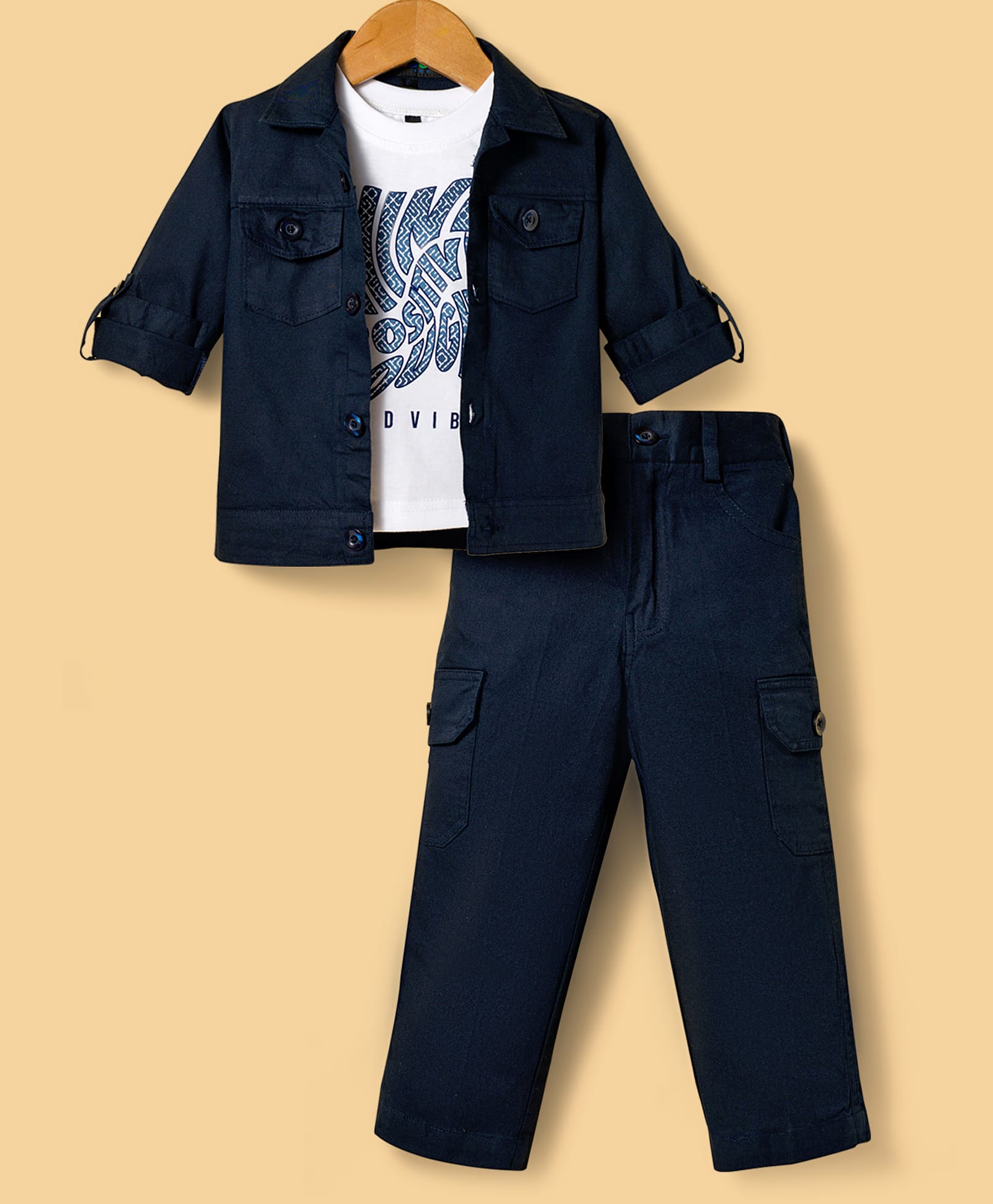 Robo Fry Cotton Woven Full Sleeves Jacket with Inner Tee & Trouser - Navy Blue & White-picture-14
