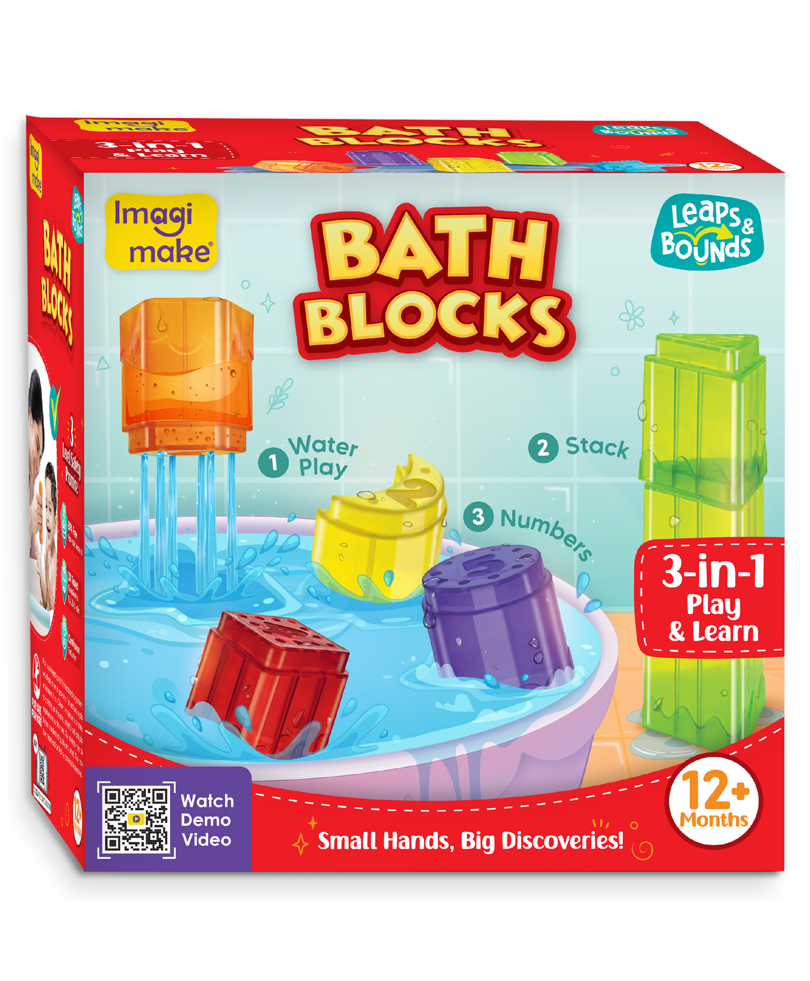 Imagimake 3-in-1 Toy Leaps & Bounds Bath Blocks - Multicolor