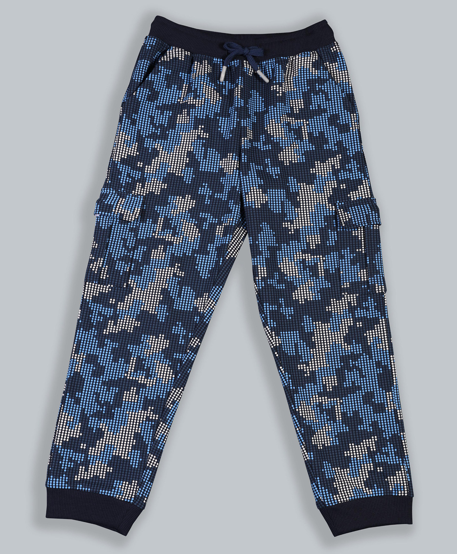 Plum Tree Cotton Knit Dot Camouflage Printed Cargo Pocket Jogger Pants - Navy Blue-picture-10