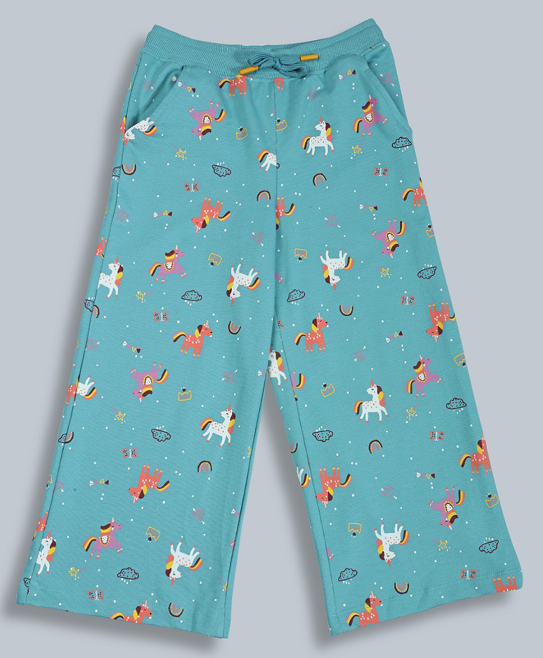 Plum Tree 100% Cotton Knit Unicorn Printed Wide Legged Pants - Teal Blue-picture-11