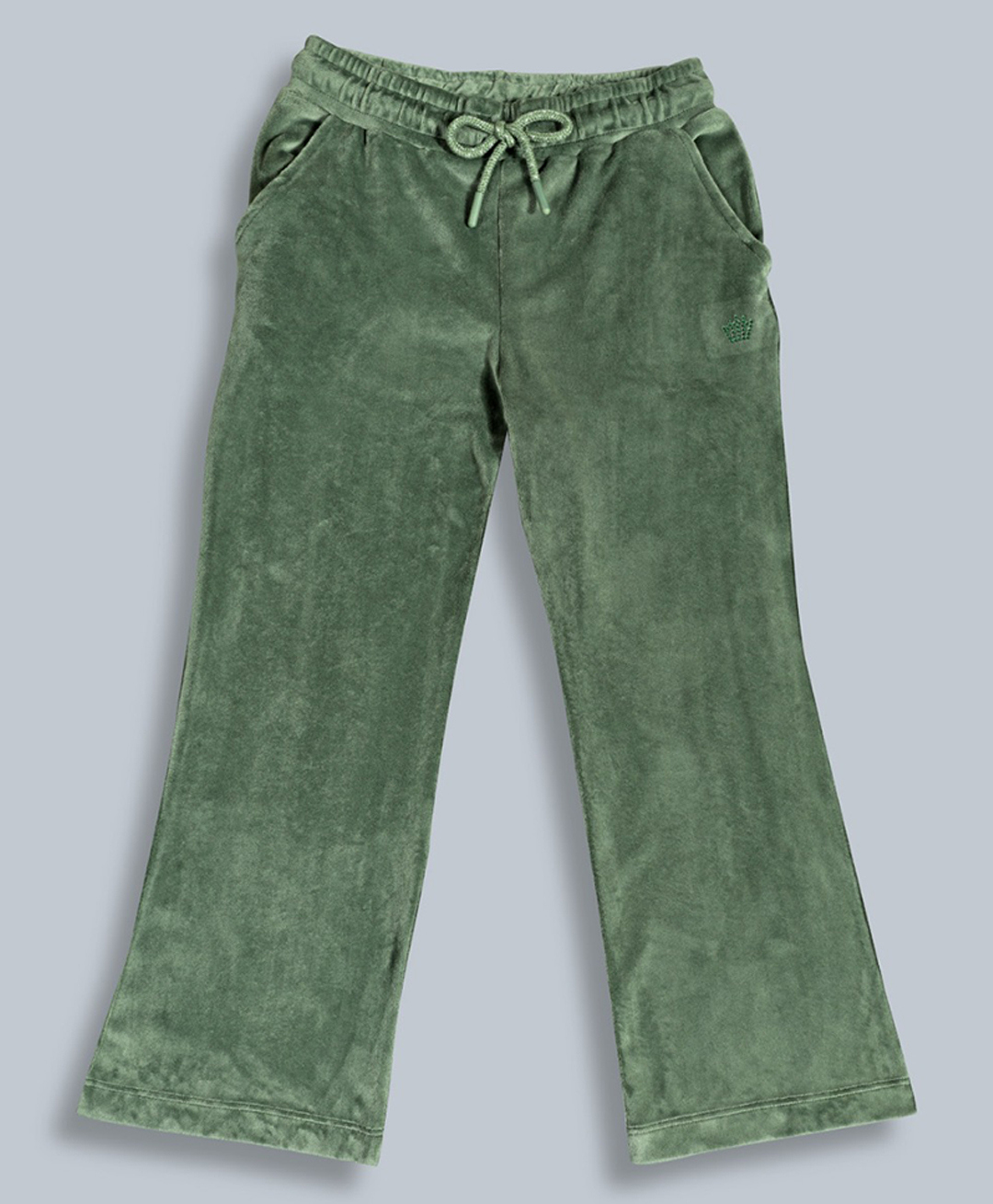 Plum Tree Premium Velour Knit Solid Wide Legged Pants - Military Green-picture-13
