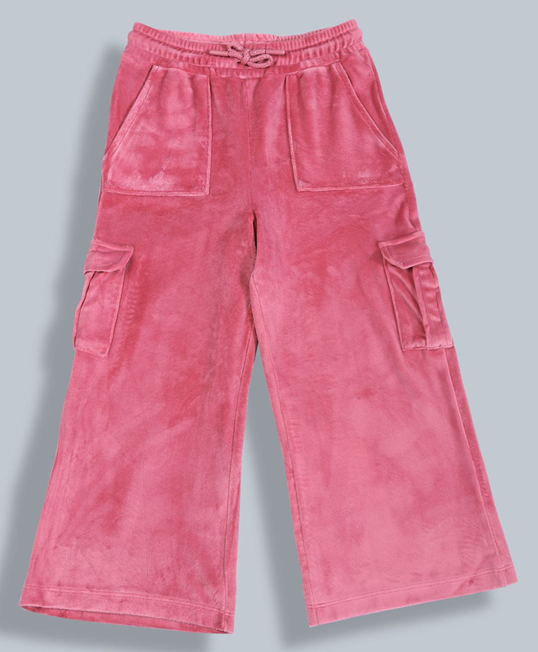 Plum Tree Premium Velour Knit Solid Wide Legged Cargo Pants - Pink-picture-19
