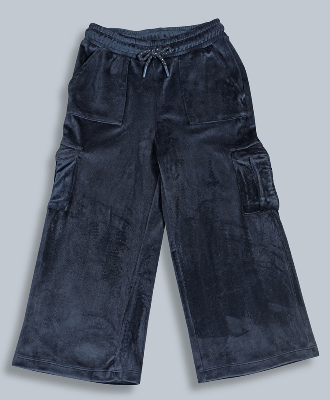 Plum Tree Premium Velour Knit Solid Wide Legged Cargo Pants - Navy Blue-image-23