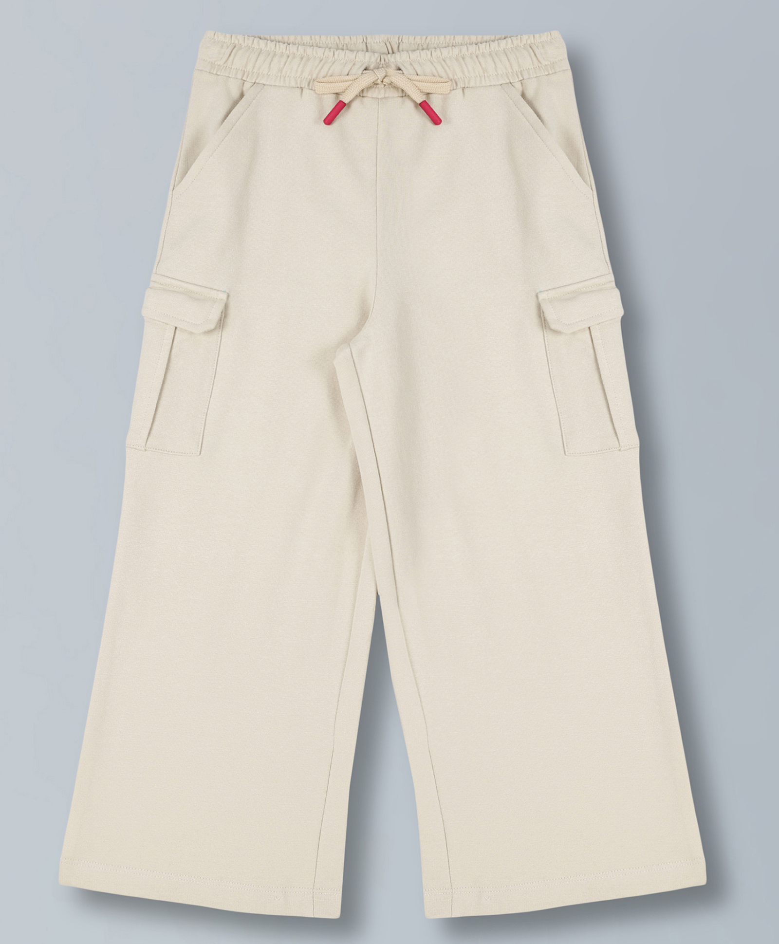 Plum Tree 100% Cotton Knit Solid Wide Legged Cargo Pants - Beige-picture-38
