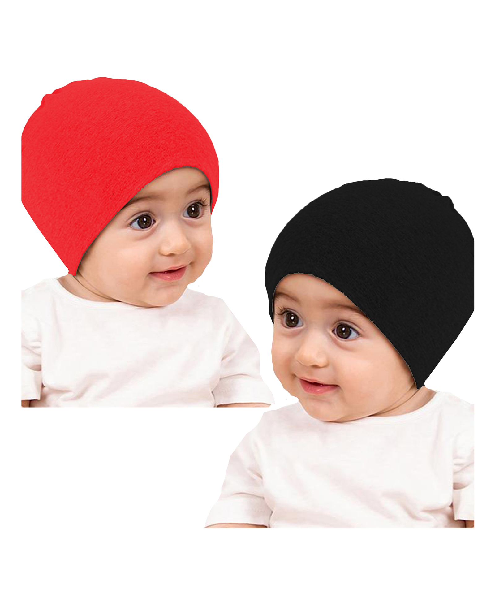 Babymoon Cotton Pack Of 2 Solid Stretchable Cap - Red & Black - Circumference - 17 Cm-picture-15