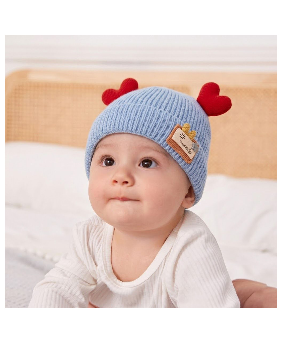 Babymoon Cotton Heart Embellished Stretchable Cap - Blue - Circumference - 17 Cm-picture-24