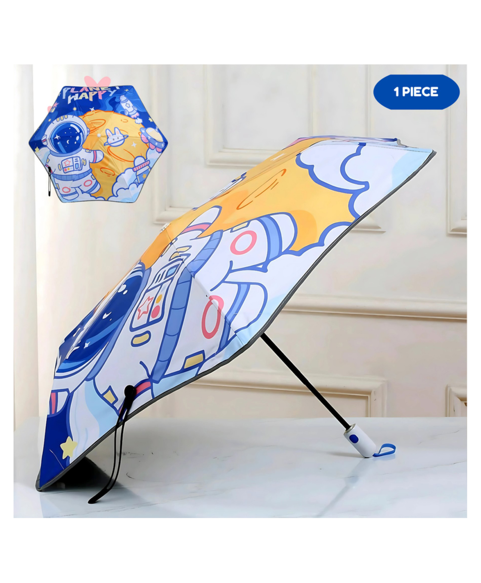 Puchku Space Theme Printed UV Protected Auto Open & Close Umbrella - Blue-image-16