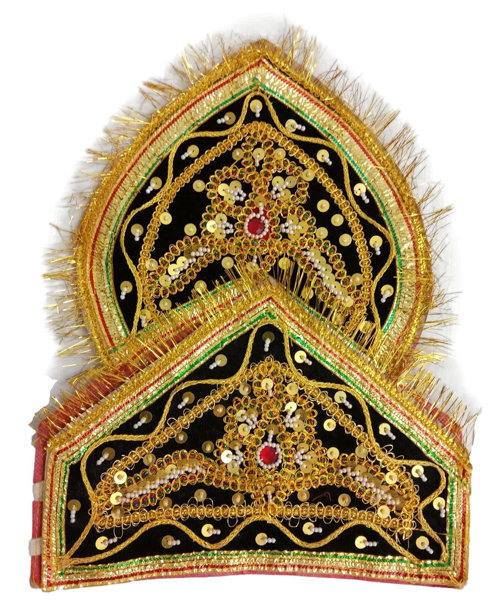 BookMyCostume Dussehra Theme Threadwork Embroidered Beads & Sequins Embellished Ravana Lankesh Mukut - Black & Gold-image-15