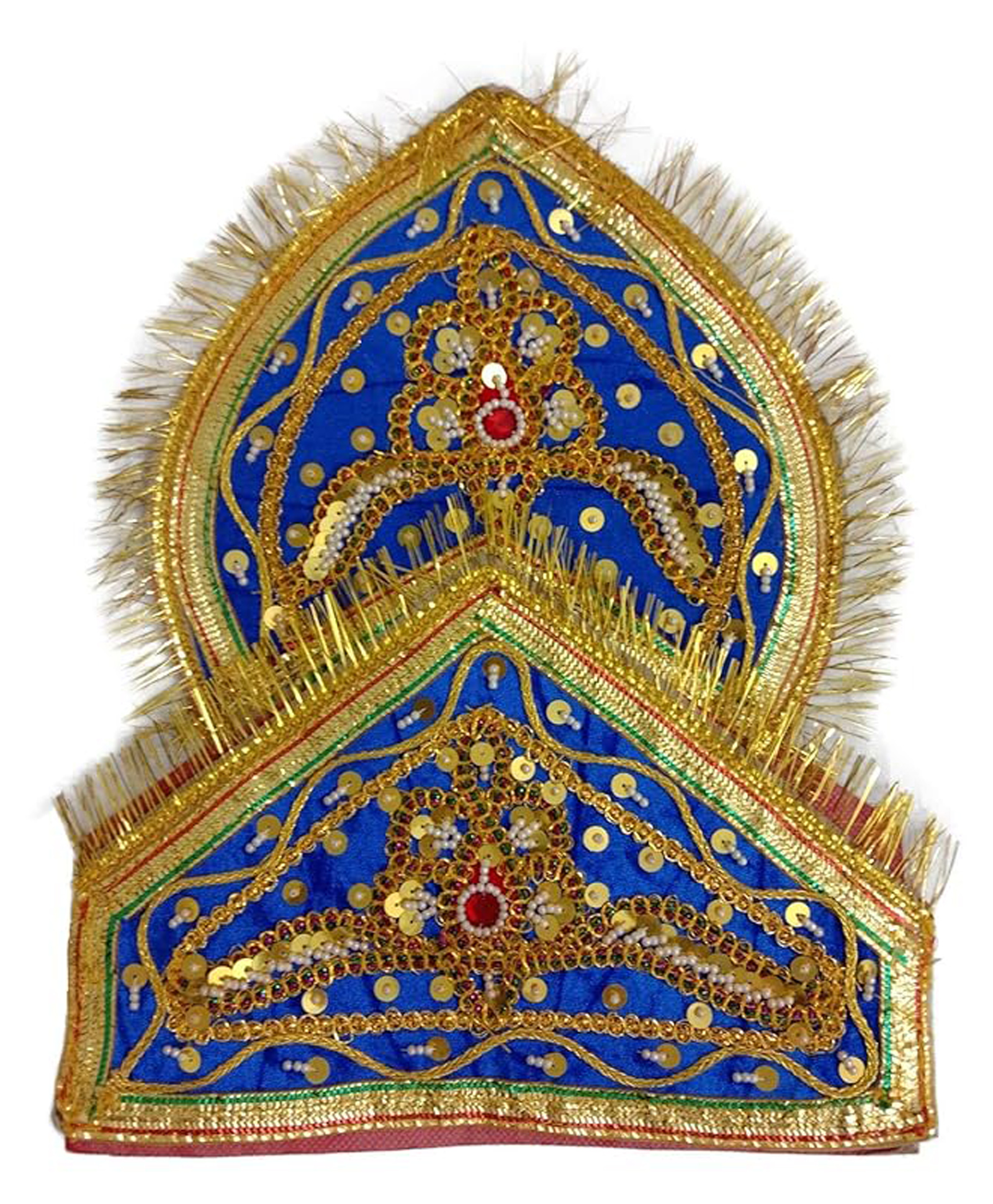 BookMyCostume Dussehra Theme Threadwork Embroidered Beads & Sequins Embellished Meghnath Indrajit Mukut - Blue & Gold-image-49
