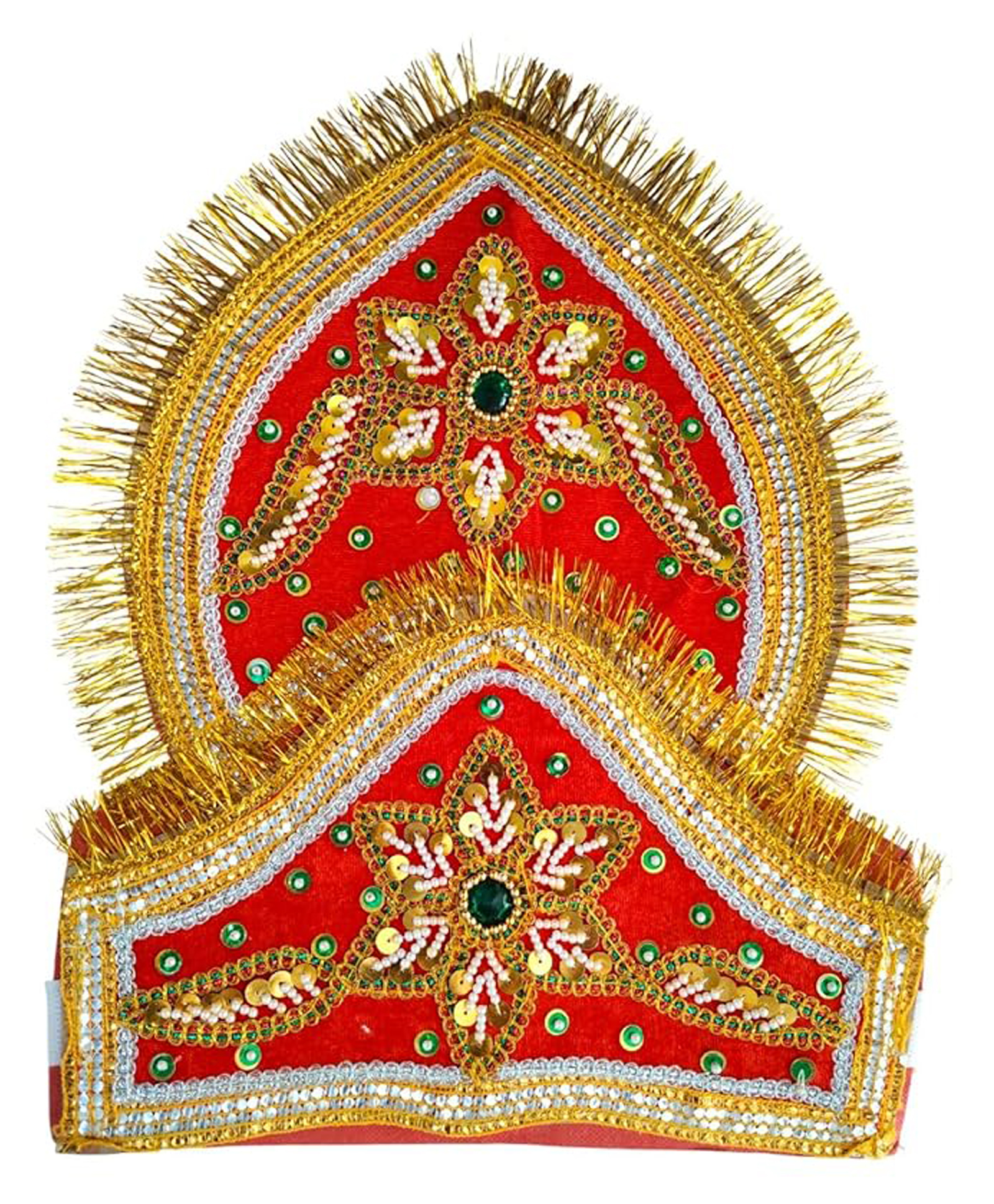 BookMyCostume Threadwork Embroidered Beads & Sequins Embellished Mukut - Red & Golden-image-29