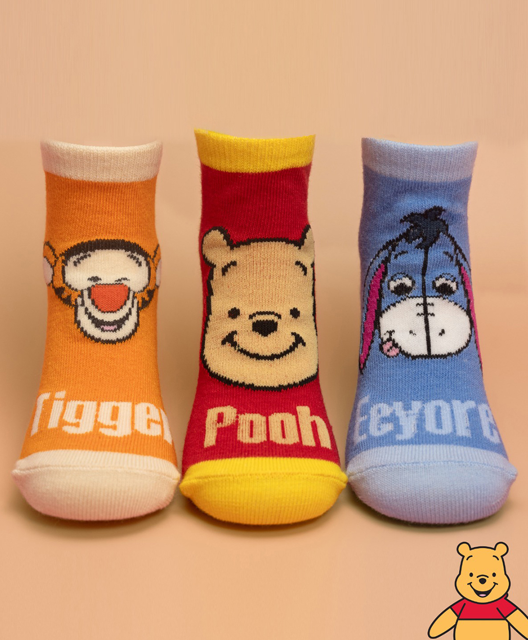 Yellow Bee Cotton Pack Of 3 Disney Featuring Winnie The Pooh & Friends Characters Designed Socks - Multi Colour-picture-42