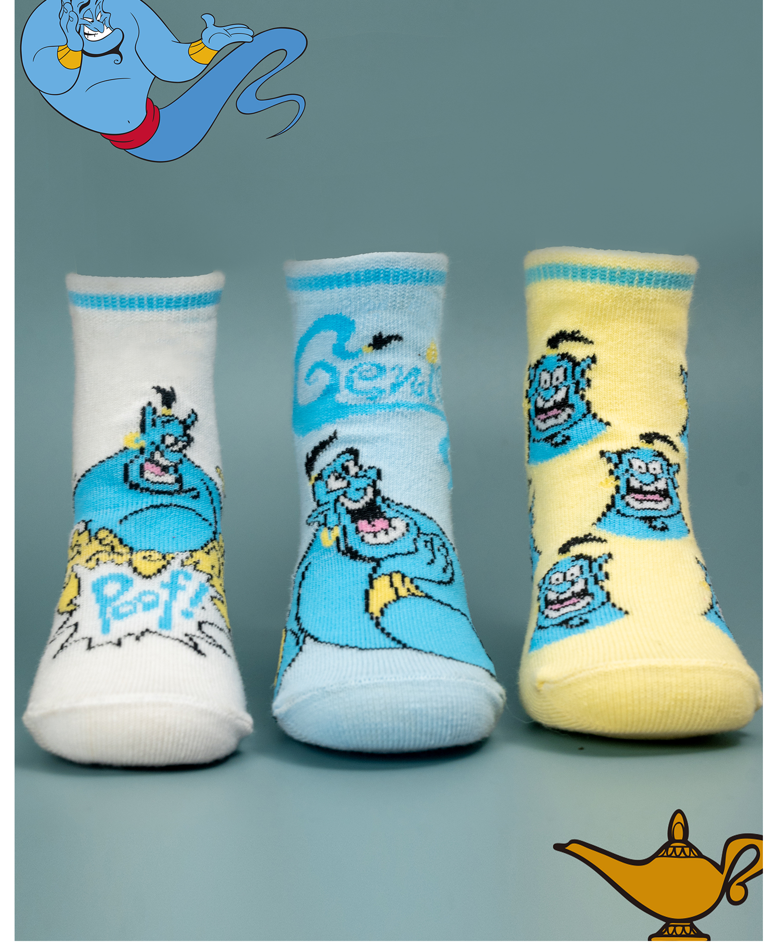 Yellow Bee Cotton Disney Featuring Aladdin Genie Designed Socks - Multi Colour-picture-42