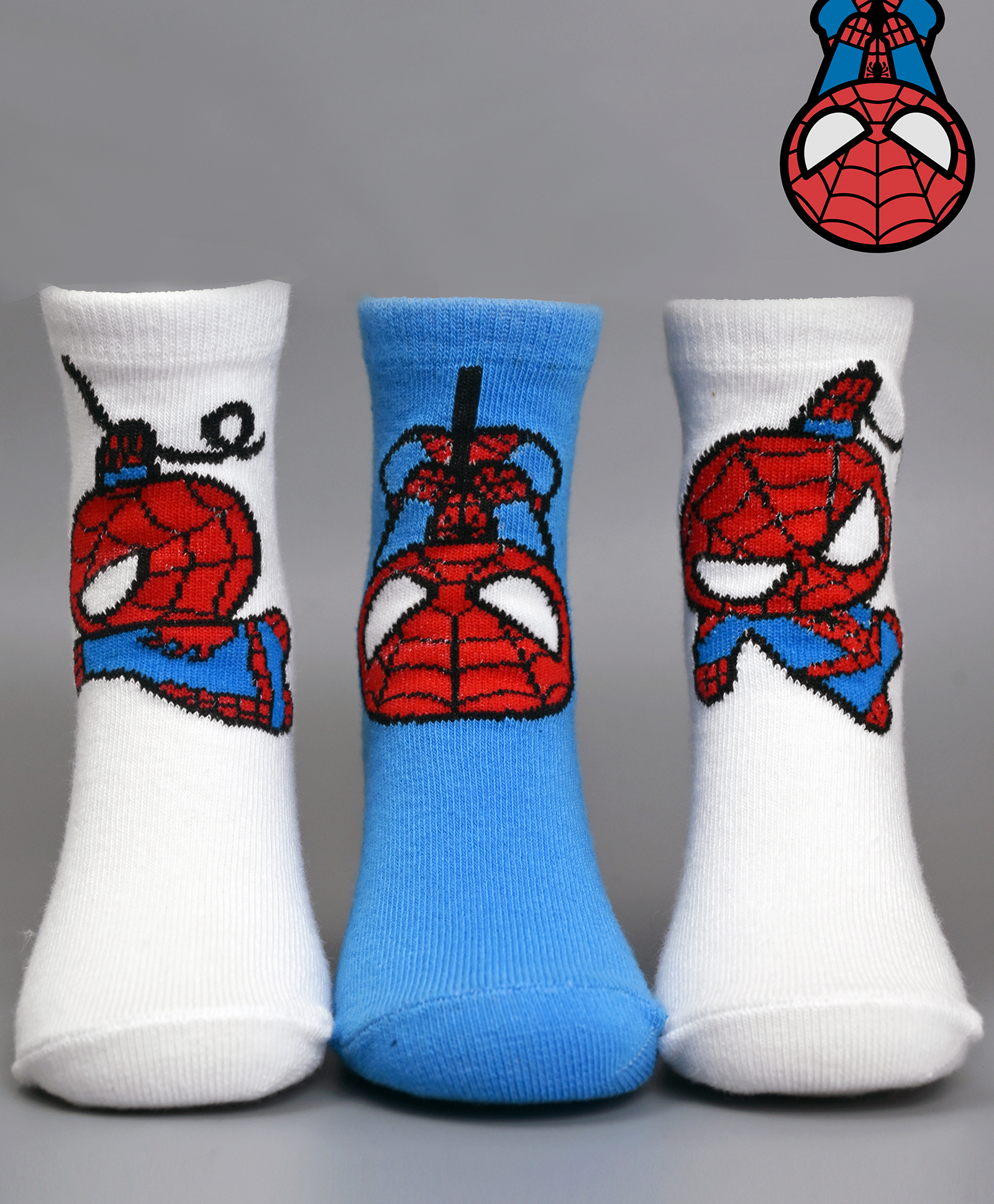 Yellow Bee Cotton Pack Of 3 Marvel Featuring Spider Man Designed Socks - Multi Colour-picture-42