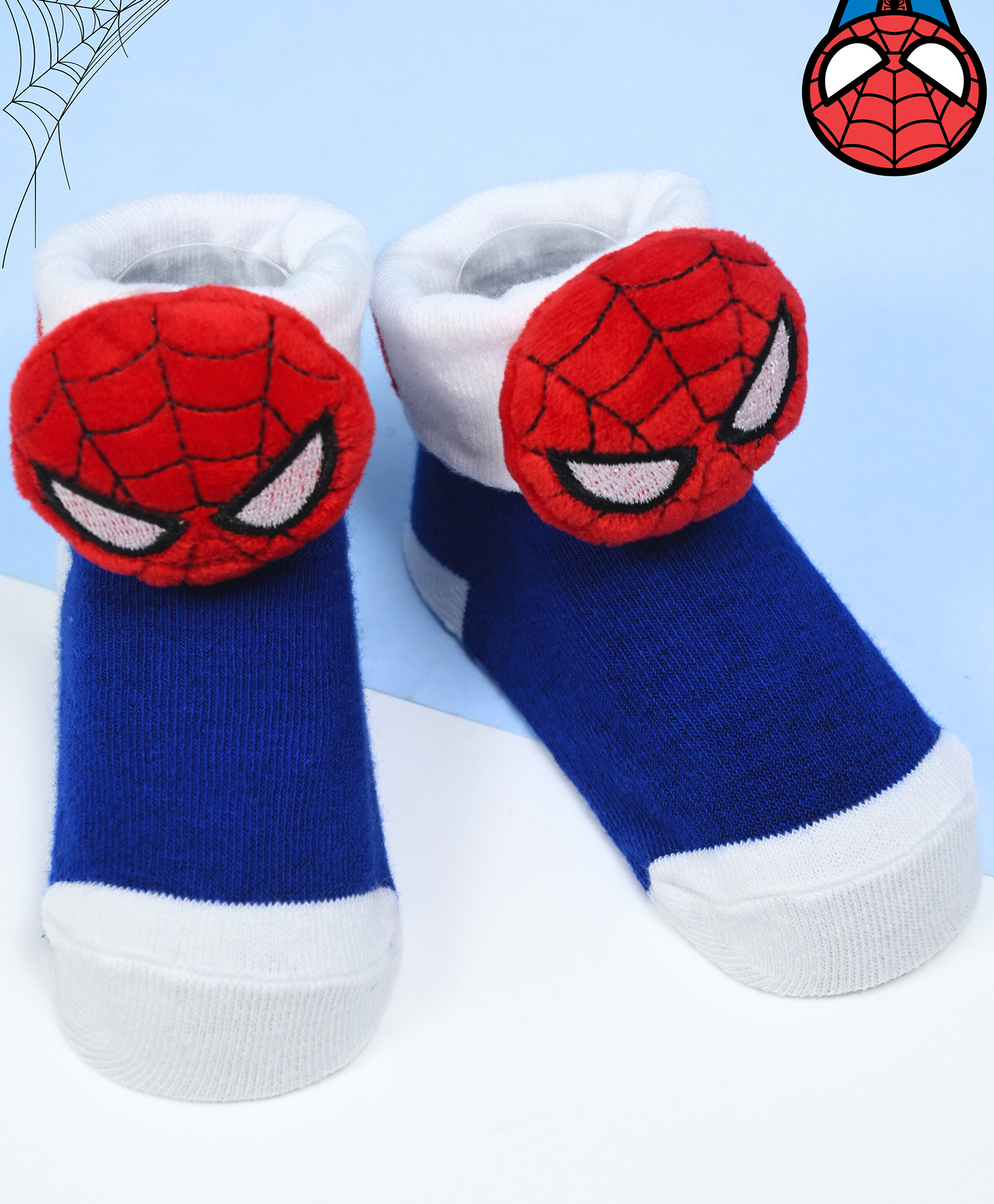 Yellow Bee Cotton Marvel Featuring Spider Man 3D Applique Socks - Multi Colour-image-5