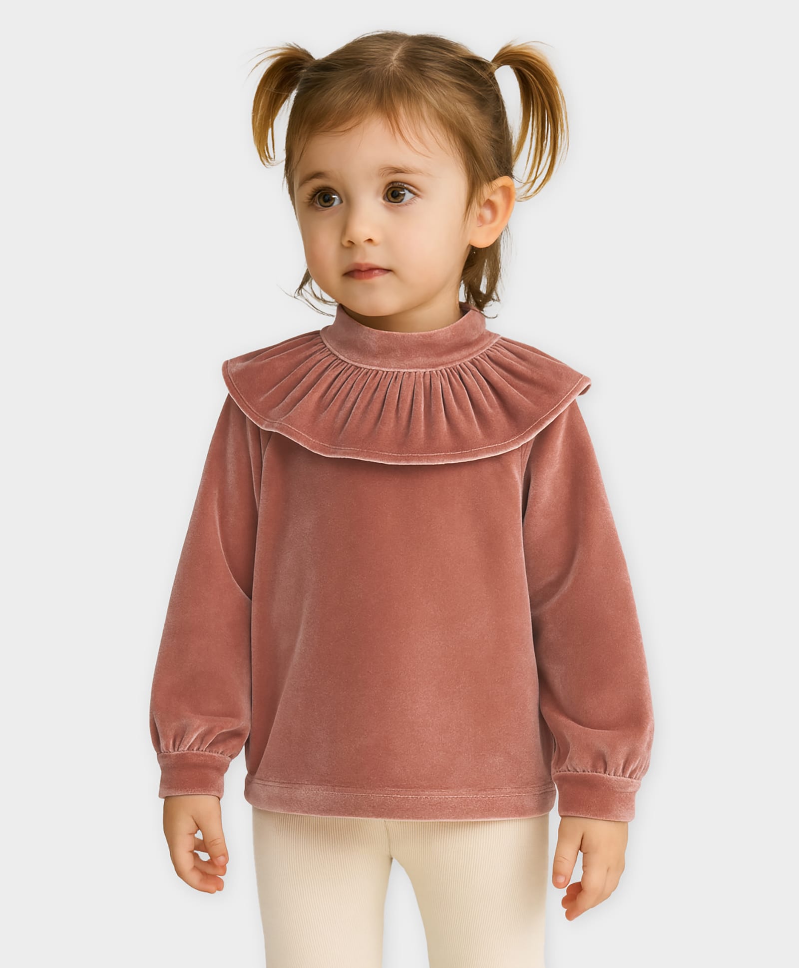 Mi Arcus Knit Full Sleeves Solid Velvet Top - Peach-picture-20