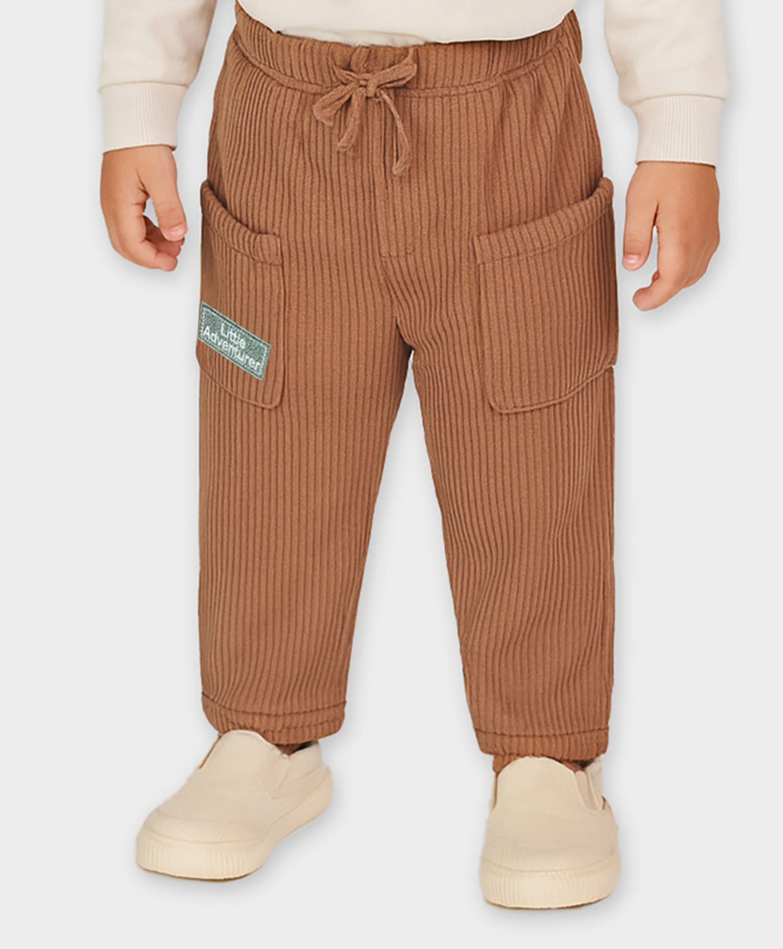 Mi Arcus Knit Ribbed & Little Adventurer Text Patch Detailed Pajama - Brown-picture-15