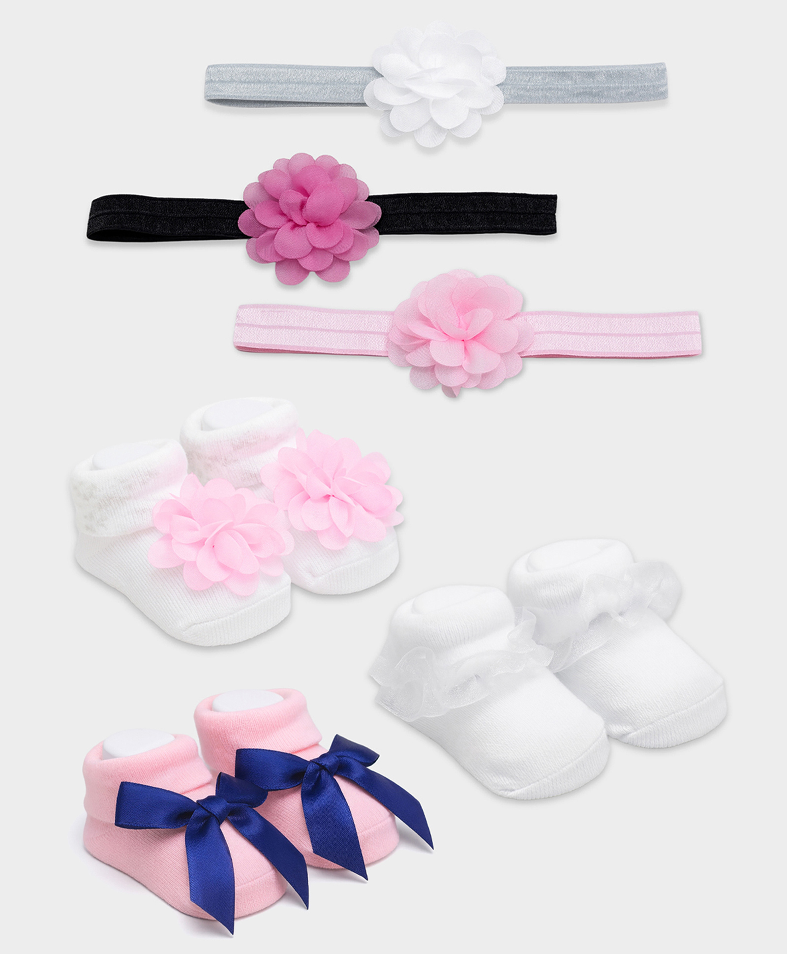Mi Arcus Knit Pack Of 3 Floral Applique Detailed Socks & Headband - Multi Colour-picture-18