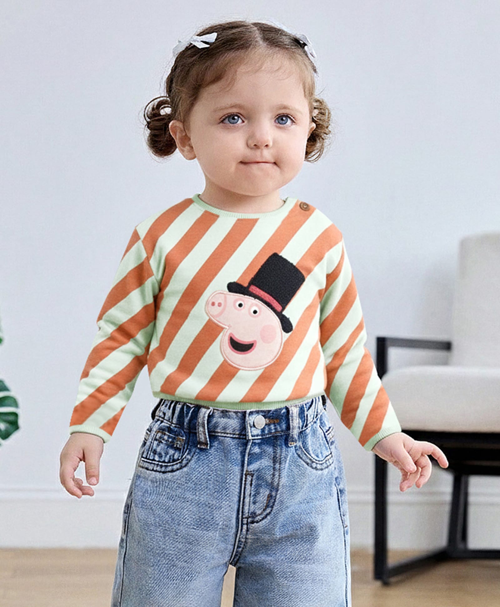 Mi Arcus Knit Peppa Pig Featuring Full Sleeves Character Embroidered Light Winter Sweatshirt - Multi Colour-picture-35