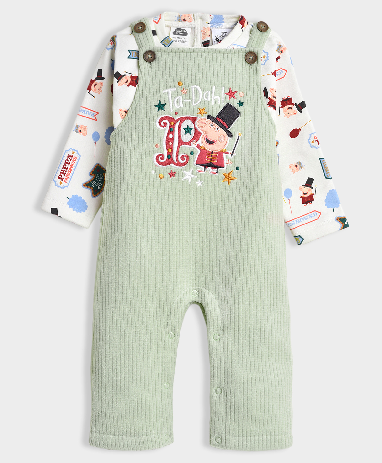 Mi Arcus Knit Peppa Pig Featuring Character Patch Detailed Dungaree With Full Sleeves Tee Set - Multi Colour-picture-23