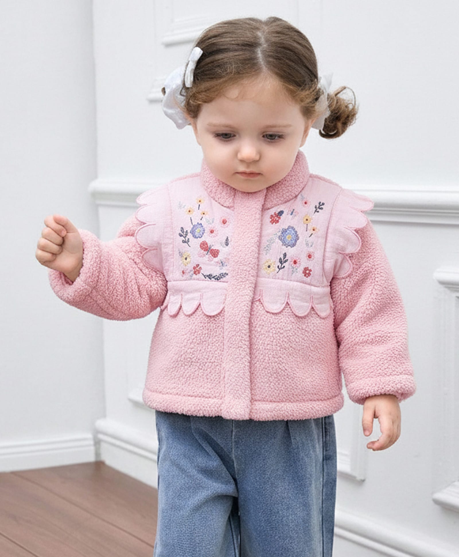 Mi Arcus Knit Full Sleeves Floral & Butterfly Embroidered Light Winter Jacket - Pink-image-31