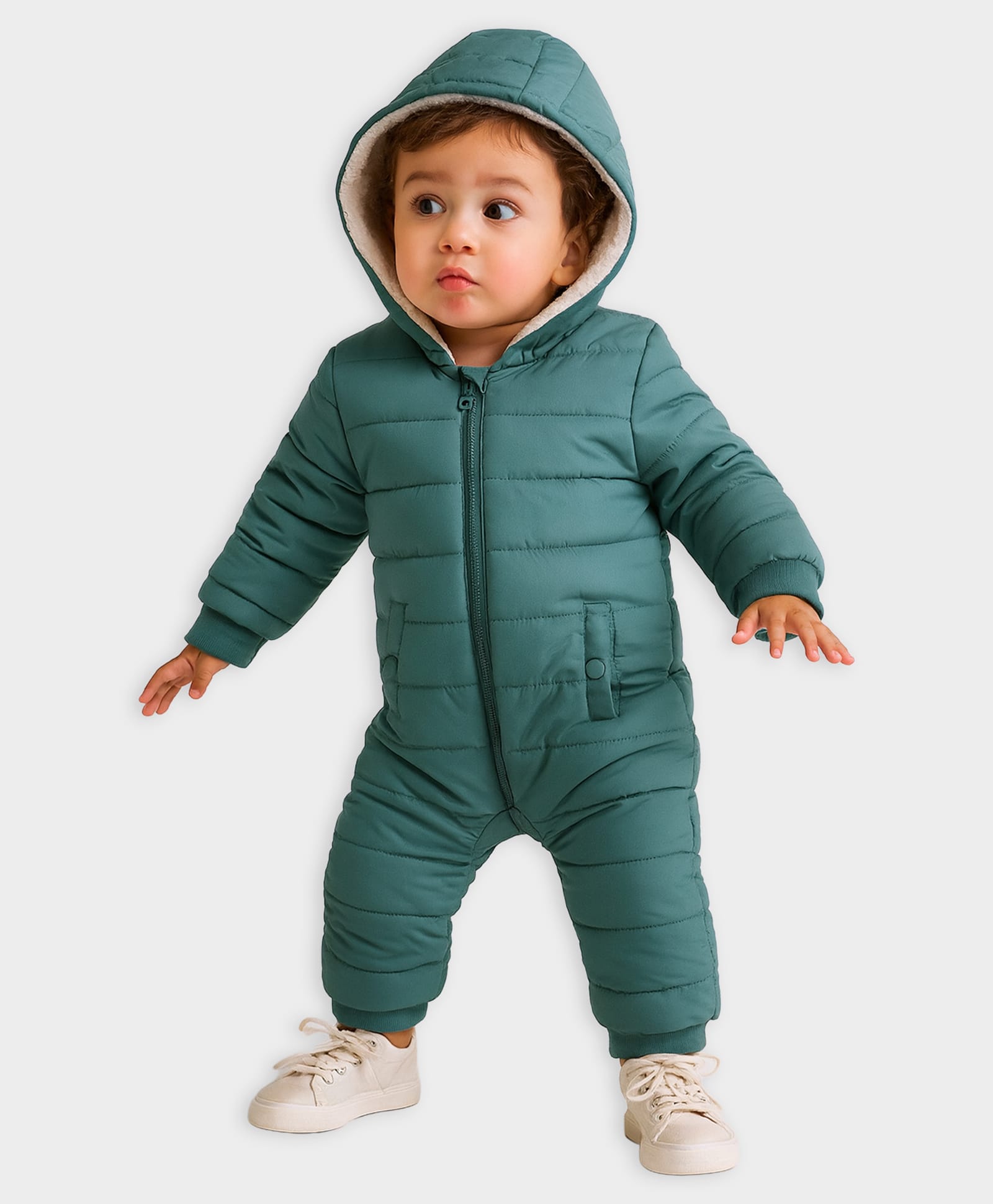 Mi Arcus Woven Full Sleeves Solid Heavy Winter Puffer Sleepsuit - Green-picture-41