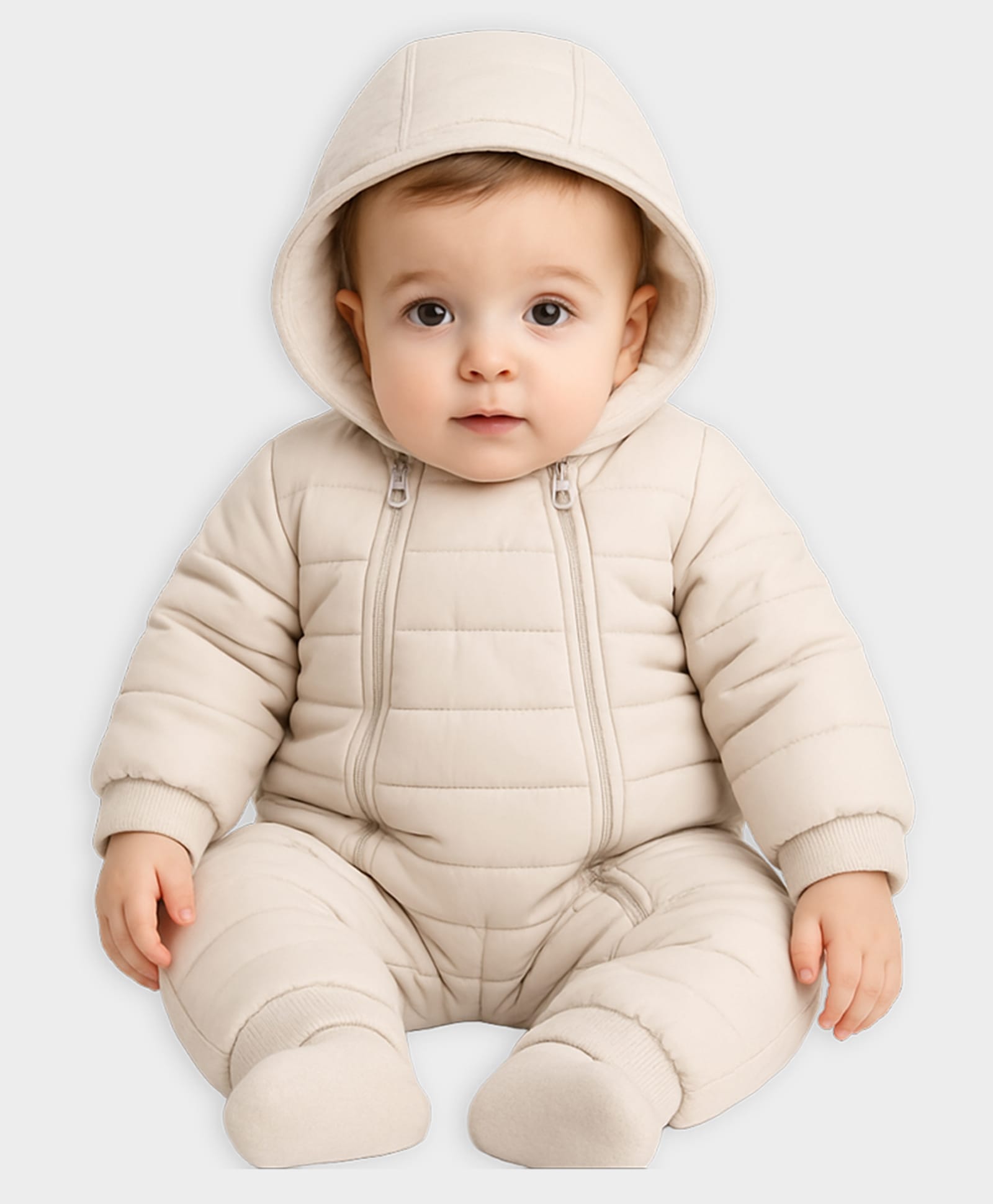 Mi Arcus Woven Full Sleeves Solid Heavy Winter Hooded Quilted Sleepsuit - Beige-picture-32