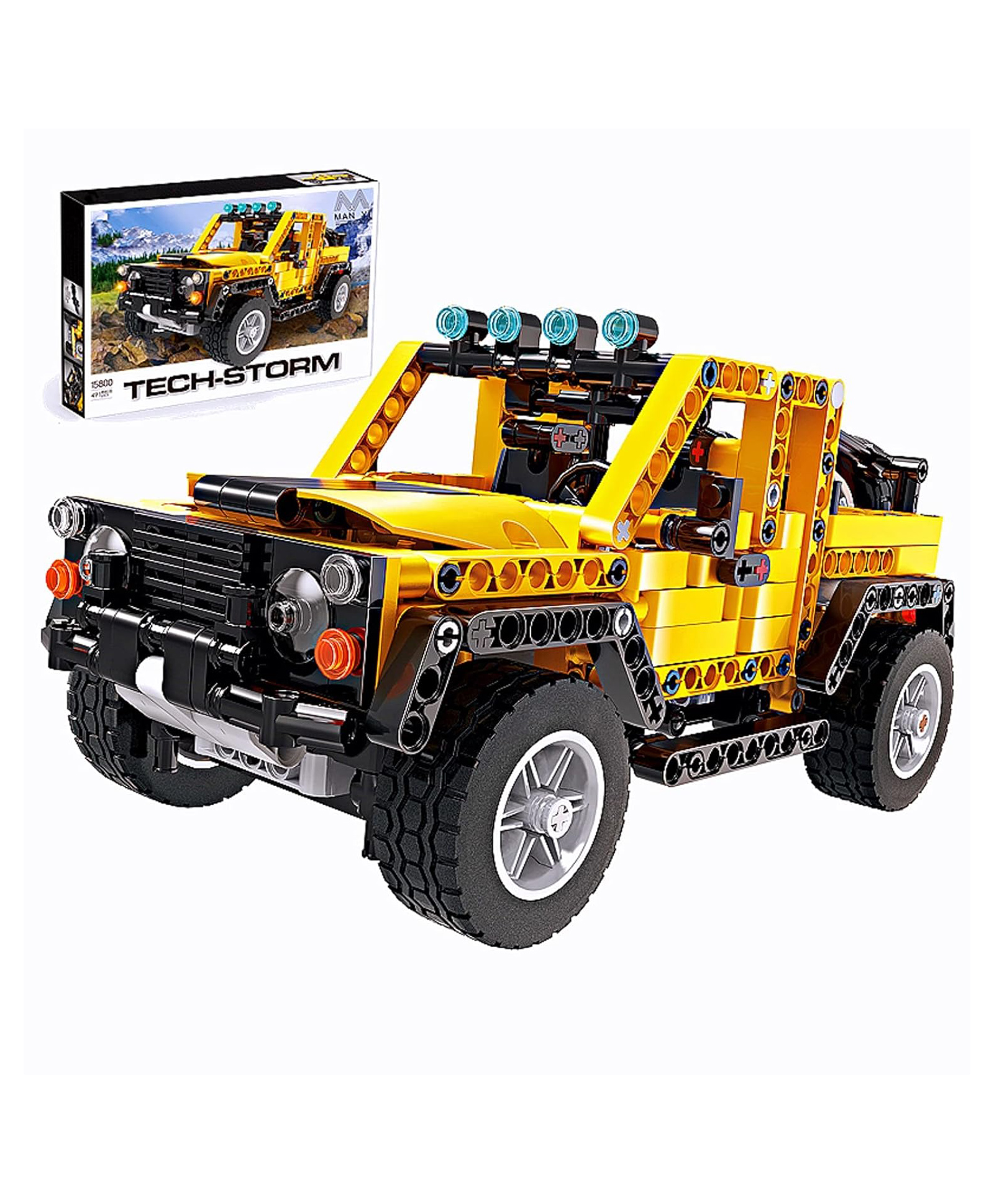 AKN TOYS Off-road Car Wrangler Toy Building Kit, Build a Pickup Car Moc Technique Building Blocks Set and Engineering Toy Model- 491pieces- Pack of 1 - ( Color May Vary )-image-49