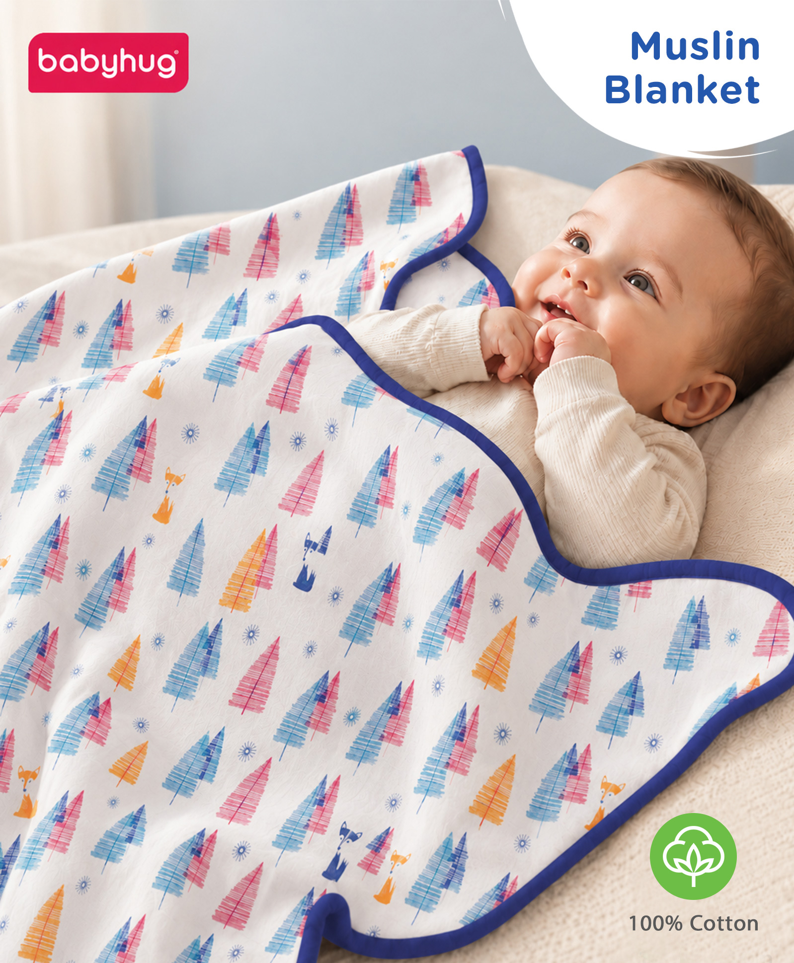 Babyhug Premium 3 Layered Baby Muslin Blanket Fox Print - Multicolor, Soft & Breathable, All Season Blanket, New Born Gifting, Bath Towel, Wrapper, Feeding Towel, Machine Washable-image-12