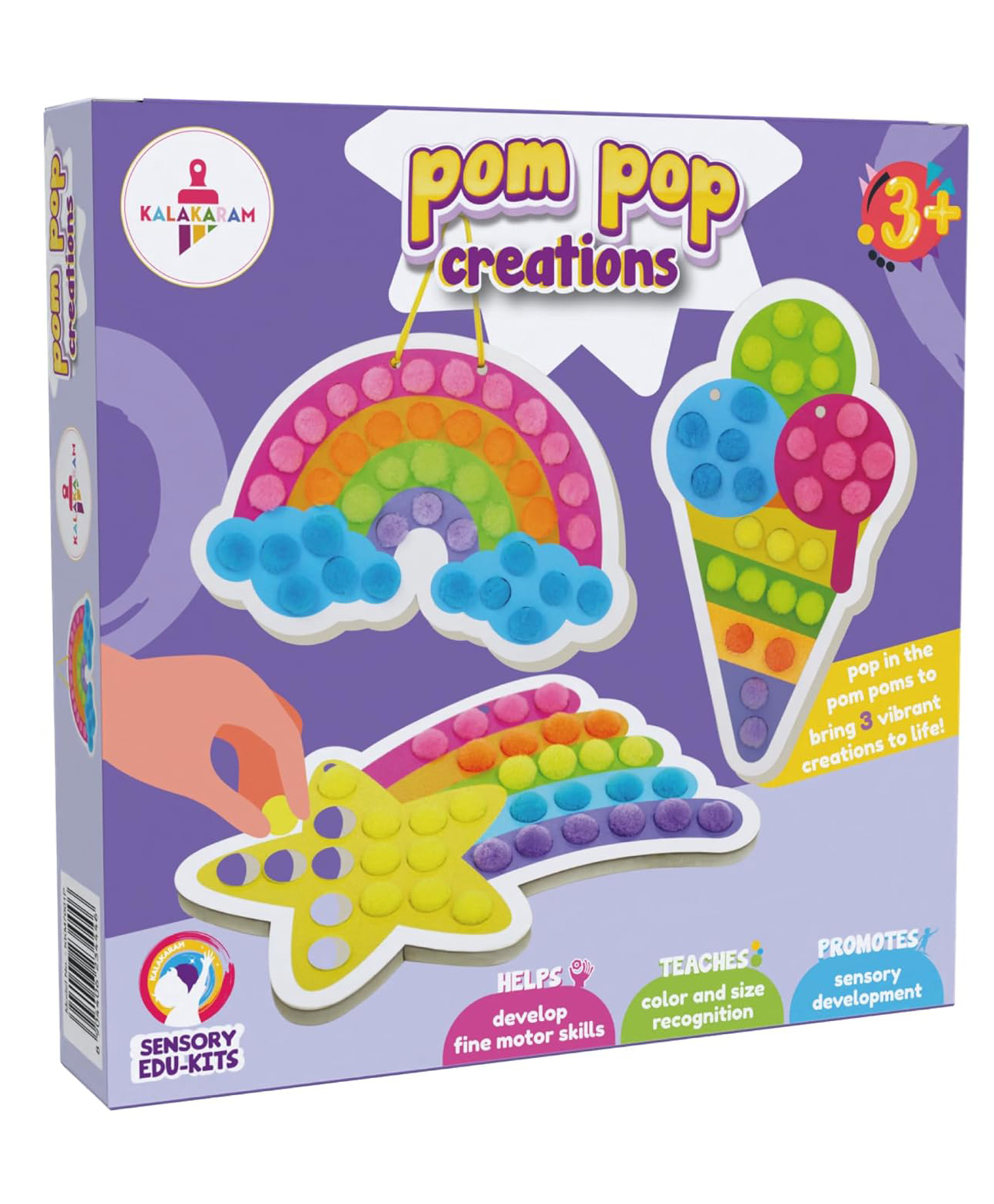 Kalakaram Pom Pop Creations Color Matching & Fine Motor Skill Toy | Sensory Toy Kit with 3 Vibrant Foam Shapes & 100+ Colorful Pom Poms | Montessori Inspired Activity for Kids Age 3-6 Years-picture-21