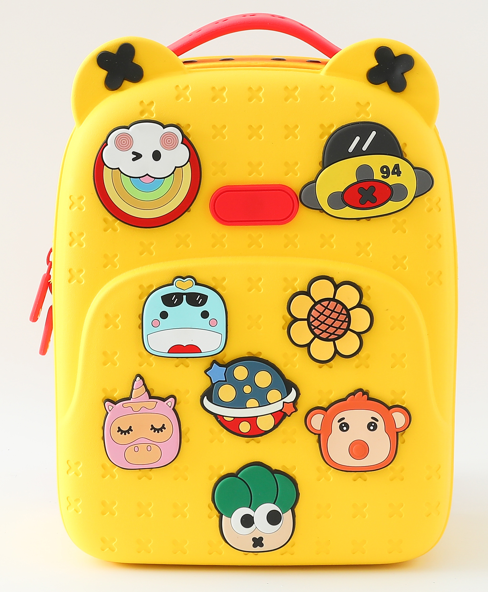 Kids Silicone Backpack with Cute Cartoon Badges 7L - Yellow| Water Proof| Adjustable Shoulder Strap| Lightweight| Easy to Clean| School Bag for Boys & Girls - Height 13 Inches