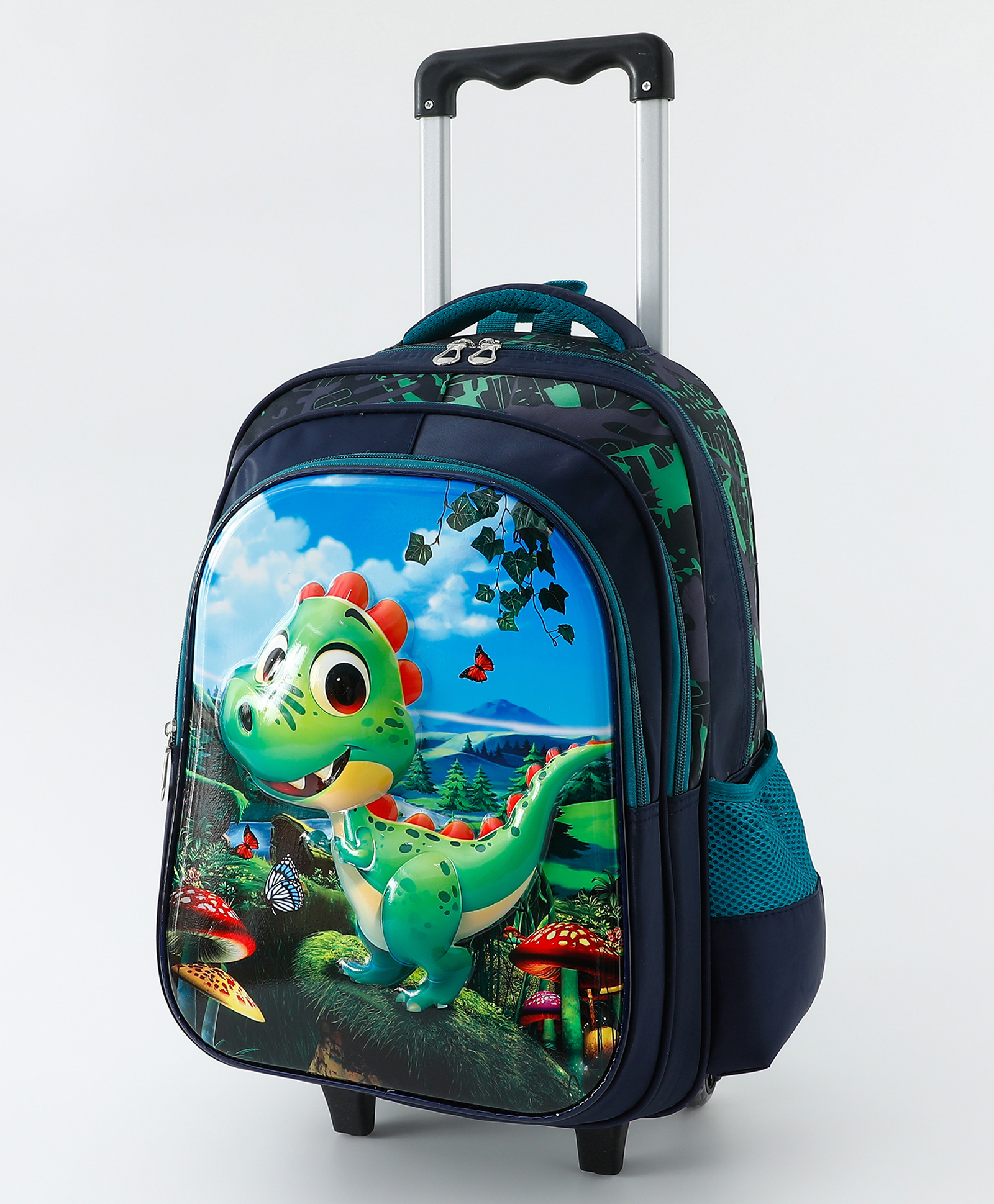 Kids Dino School Backpack with Trolley 18L - Dark Blue| Lightweight School Bag for Girls & Boys| Adjustable Handle & Spacious Compartments| 3 Compartments & 2 Bottle Pouches-image-32