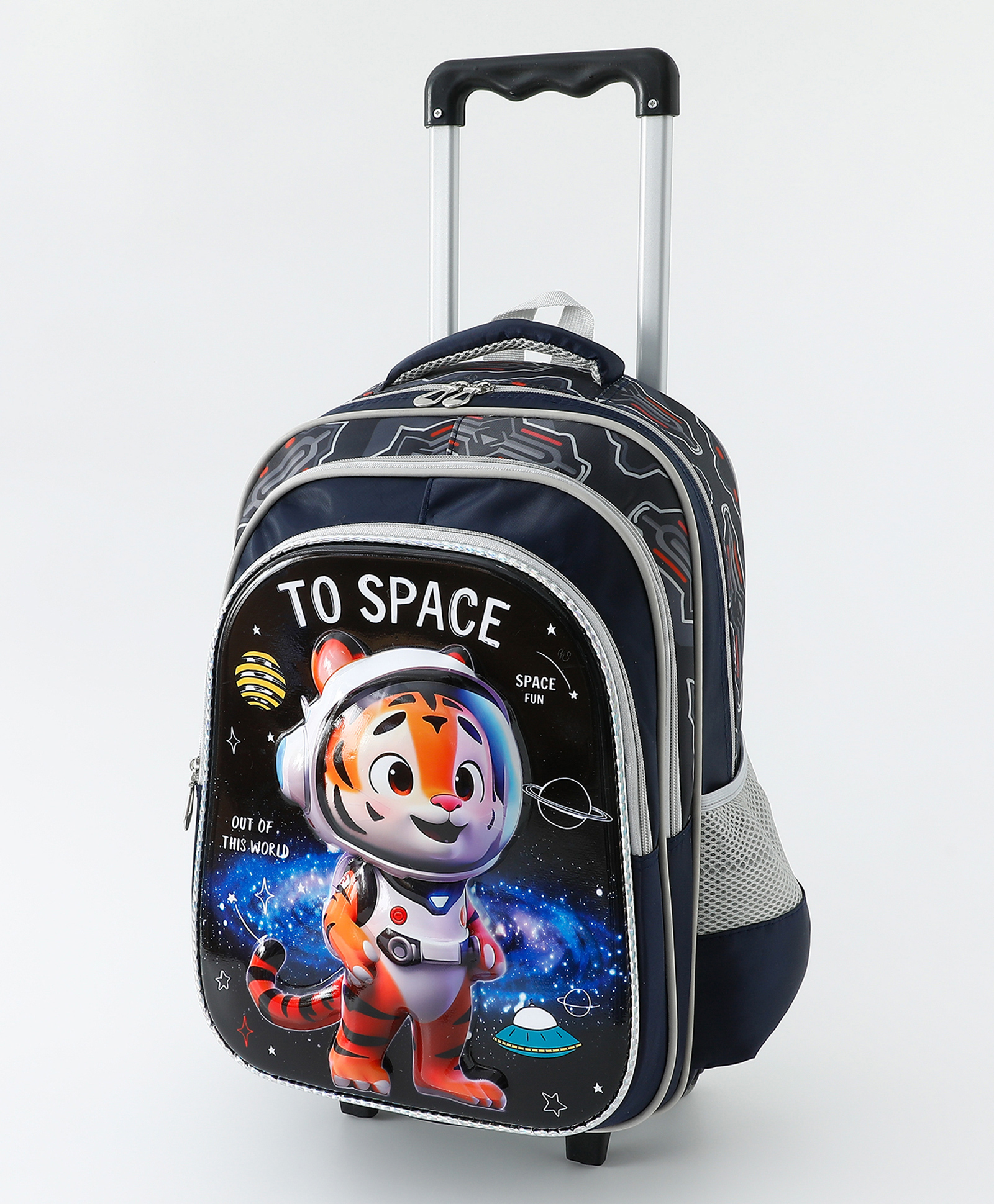 Kids Astro Tiger School Backpack with Trolley 18L - Blue| Lightweight School Bag for Girls & Boys| Adjustable Handle & Spacious Compartments| 3 Compartments & 2 Bottle Pouches-image-33